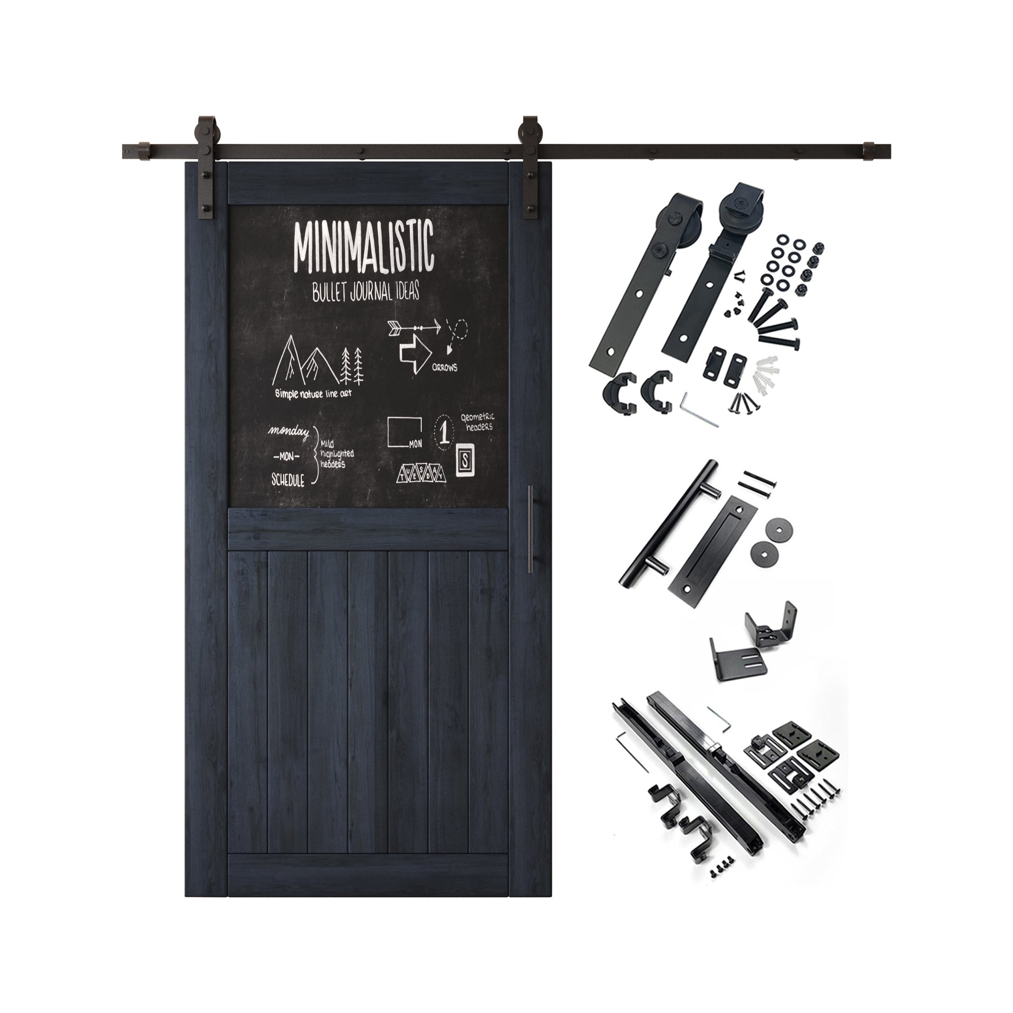 80" Height Navy Top Chalkboard Panel Unassembled & Finished Pine Wood Barn Door with Non-Bypass Installation Hardware Kit (Interior Use Only)