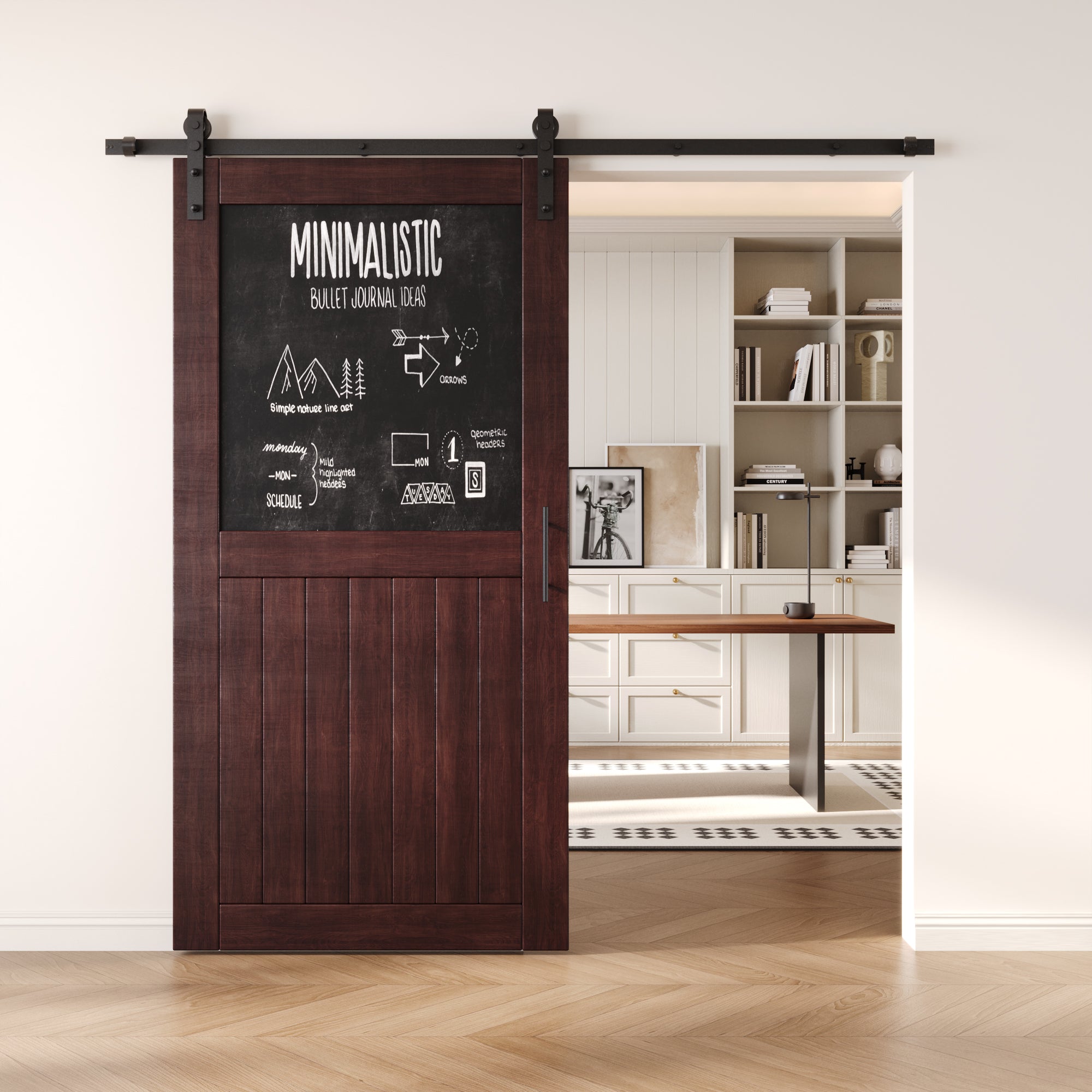 80" Height Red Mahogany Top Chalkboard Panel Unassembled & Finished Pine Wood Barn Door with Non-Bypass Installation Hardware Kit (Interior Use Only)