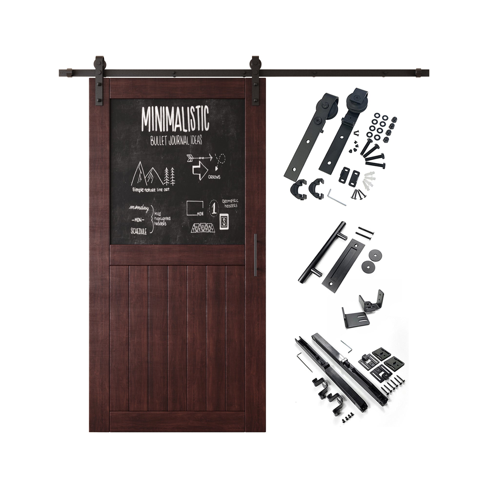 80" Height Red Mahogany Top Chalkboard Panel Unassembled & Finished Pine Wood Barn Door with Non-Bypass Installation Hardware Kit (Interior Use Only)
