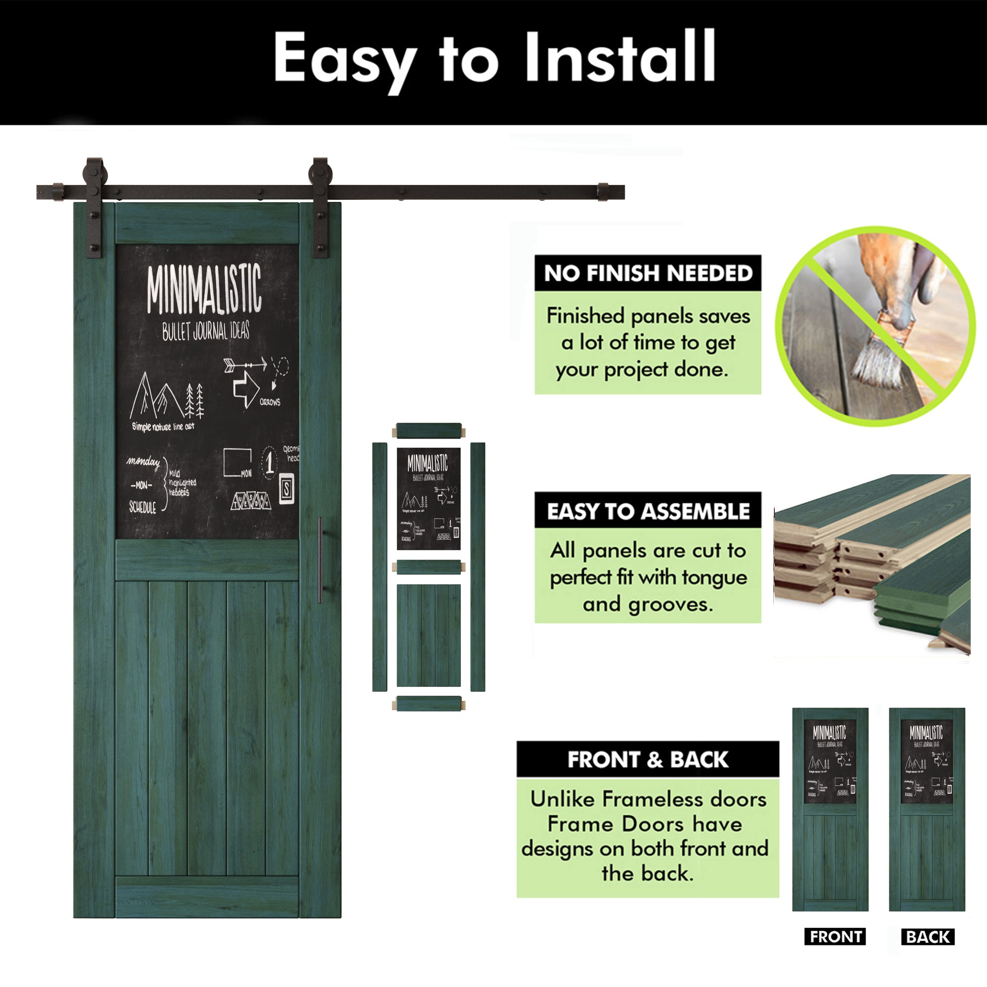 80" Height Royal Pine Top Chalkboard Panel Unassembled & Finished Pine Wood Barn Door with Non-Bypass Installation Hardware Kit (Interior Use Only)
