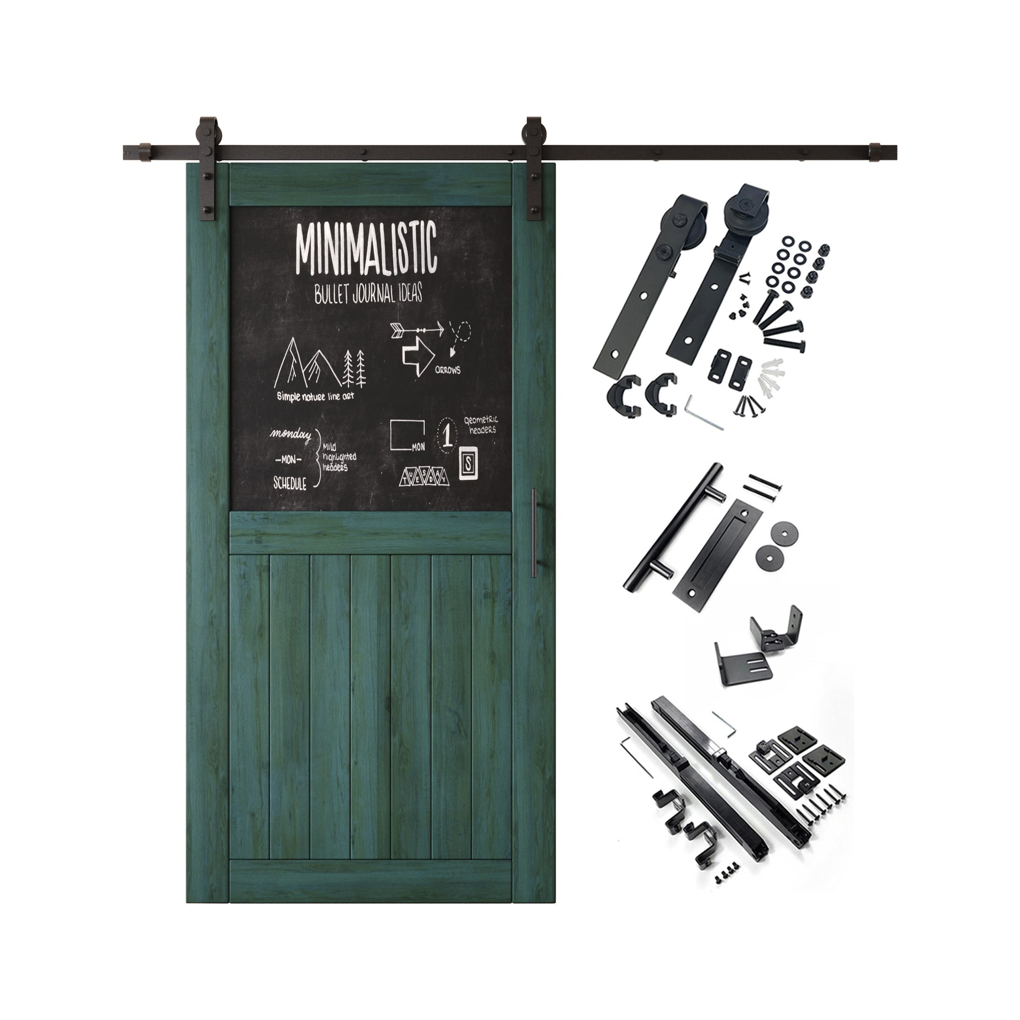 80" Height Royal Pine Top Chalkboard Panel Unassembled & Finished Pine Wood Barn Door with Non-Bypass Installation Hardware Kit (Interior Use Only)