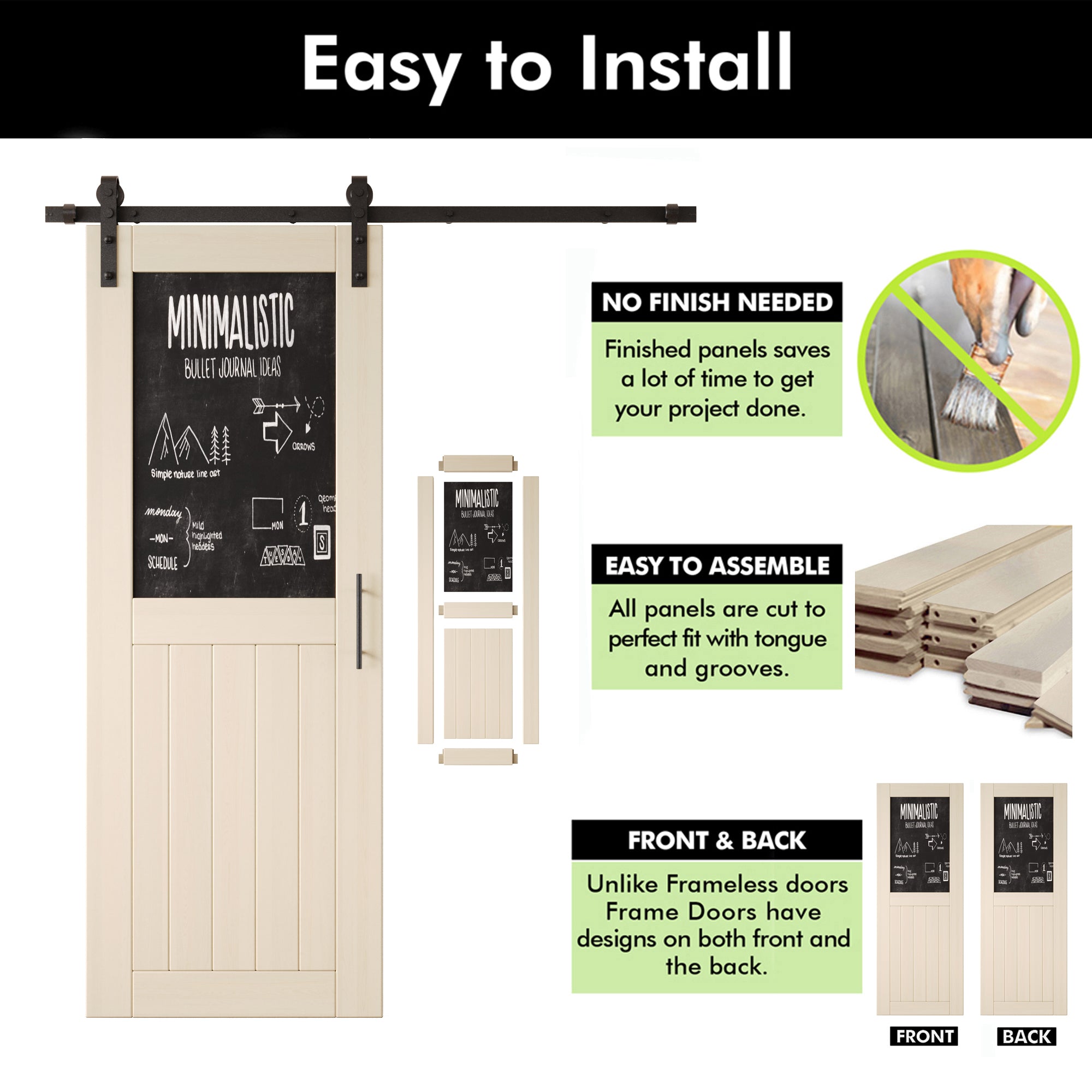 80" Height Tinsmith Gray Top Chalkboard Panel Unassembled & Finished Pine Wood Barn Door with Non-Bypass Installation Hardware Kit (Interior Use Only)