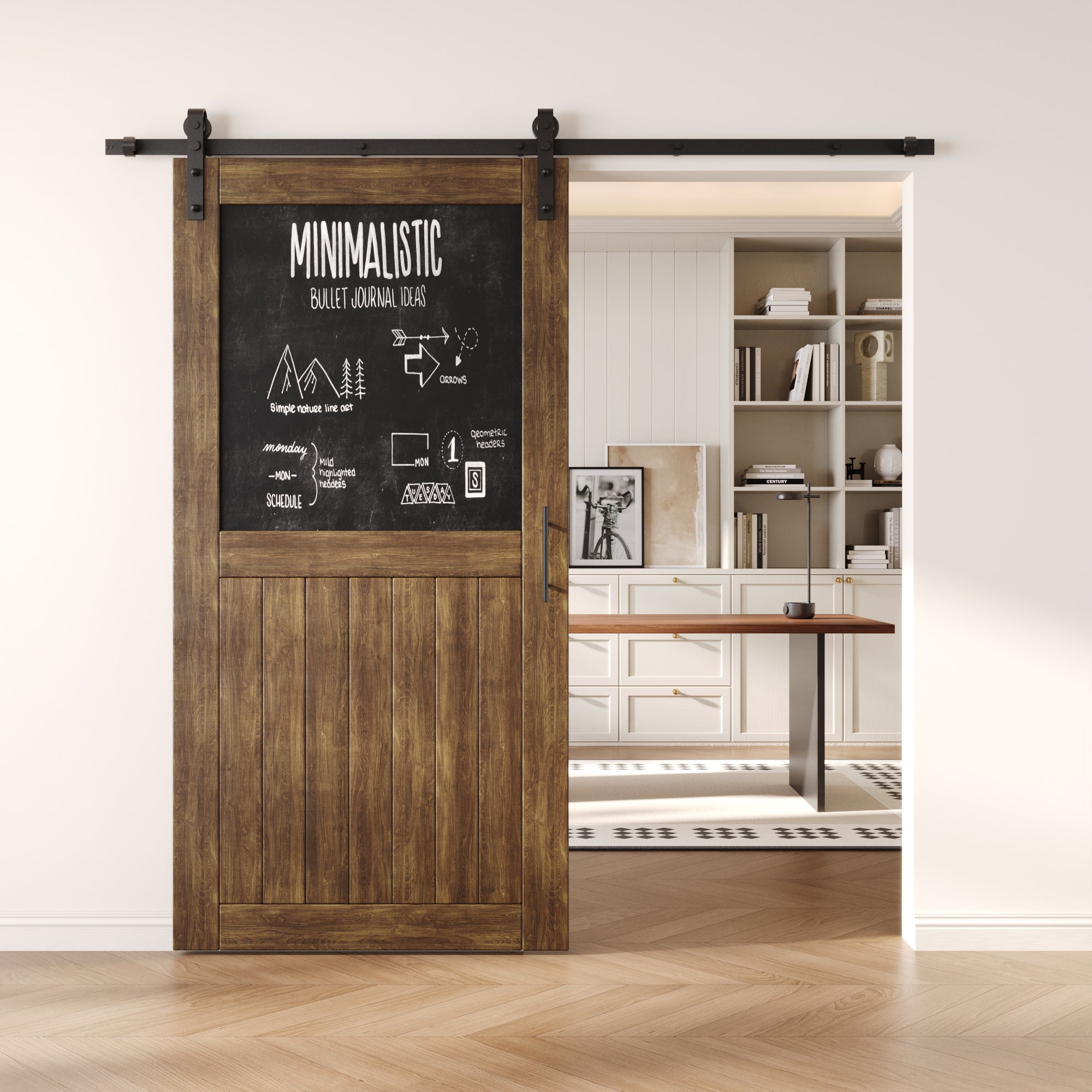80" Height Dark Walnut Top Chalkboard Panel Unassembled & Finished Pine Wood Barn Door with Non-Bypass Installation Hardware Kit (Interior Use Only)