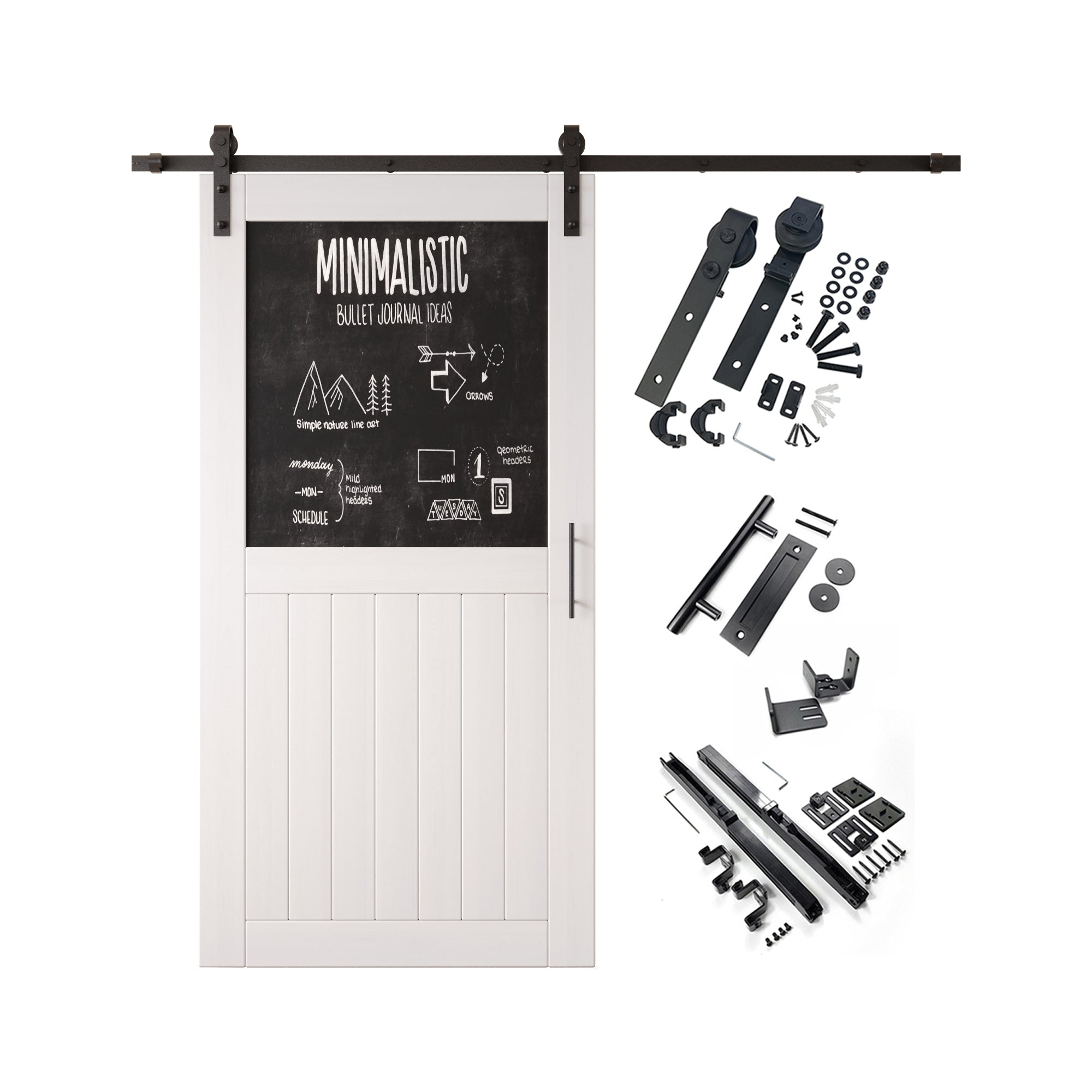 80" Height White Top Chalkboard Panel Unassembled & Finished Pine Wood Barn Door with Non-Bypass Installation Hardware Kit (Interior Use Only)