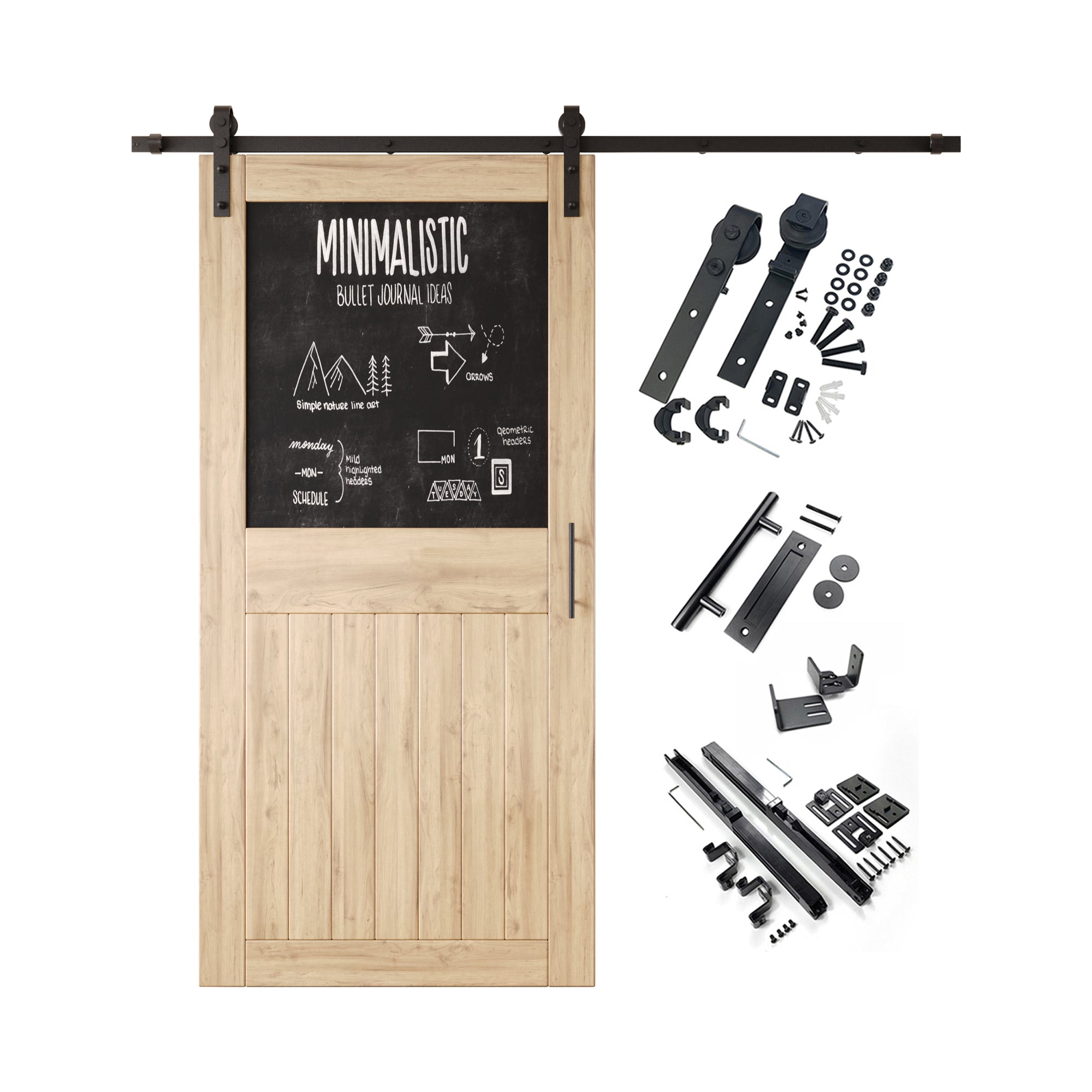 84" Height Top Chalkboard Panel Unassembled & Unfinished Pine Wood Barn Door with Non-Bypass Installation Hardware Kit (Interior Use Only)