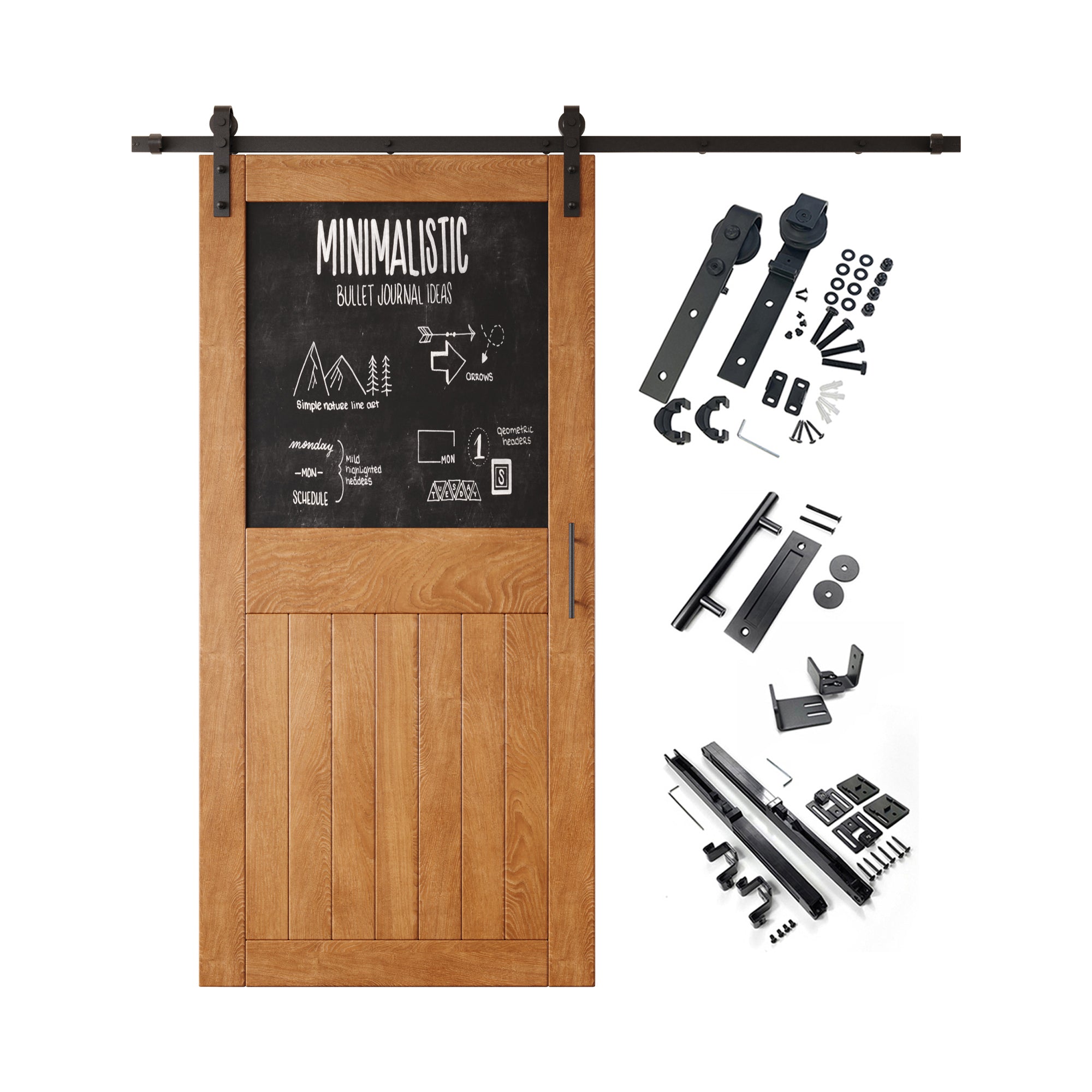 84" Height Early American Top Chalkboard Panel Unassembled & Finished Pine Wood Barn Door with Non-Bypass Installation Hardware Kit (Interior Use Only)