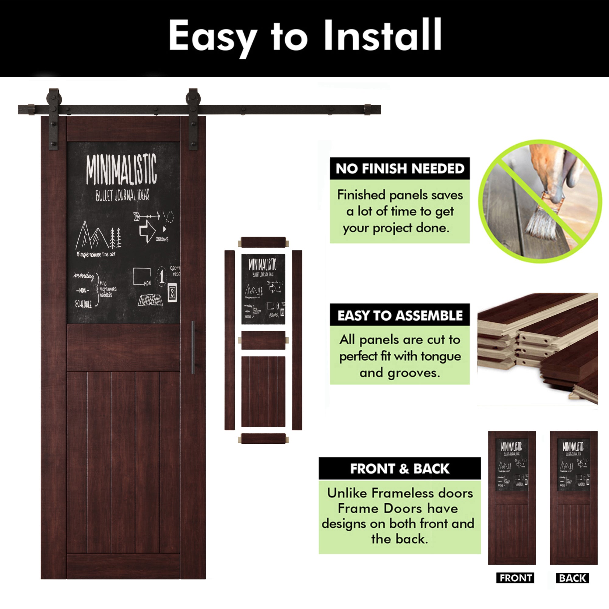 84" Height Red Mahogany Top Chalkboard Panel Unassembled & Finished Pine Wood Barn Door with Non-Bypass Installation Hardware Kit (Interior Use Only)