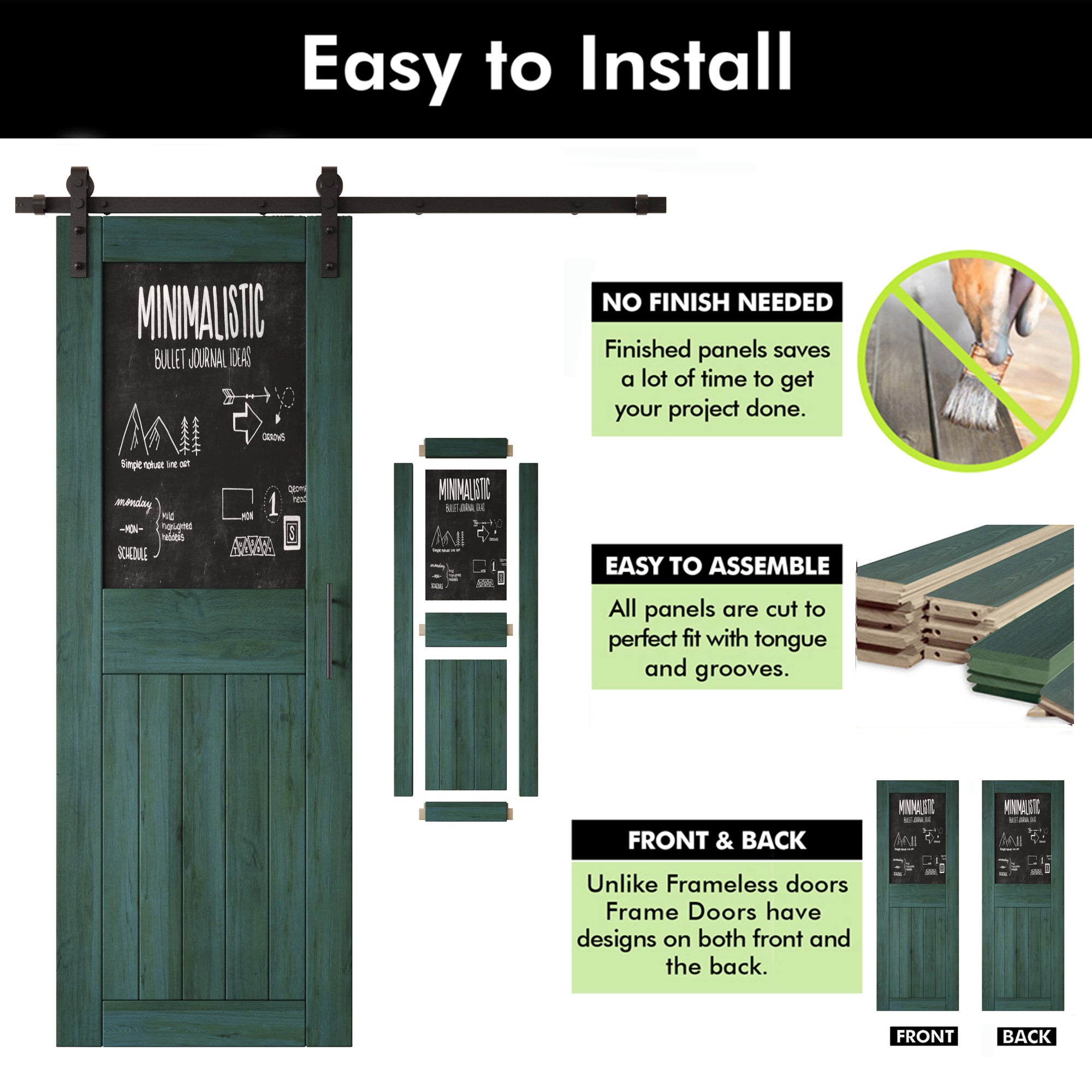 84" Height Royal Pine Top Chalkboard Panel Unassembled & Finished Pine Wood Barn Door with Non-Bypass Installation Hardware Kit (Interior Use Only)