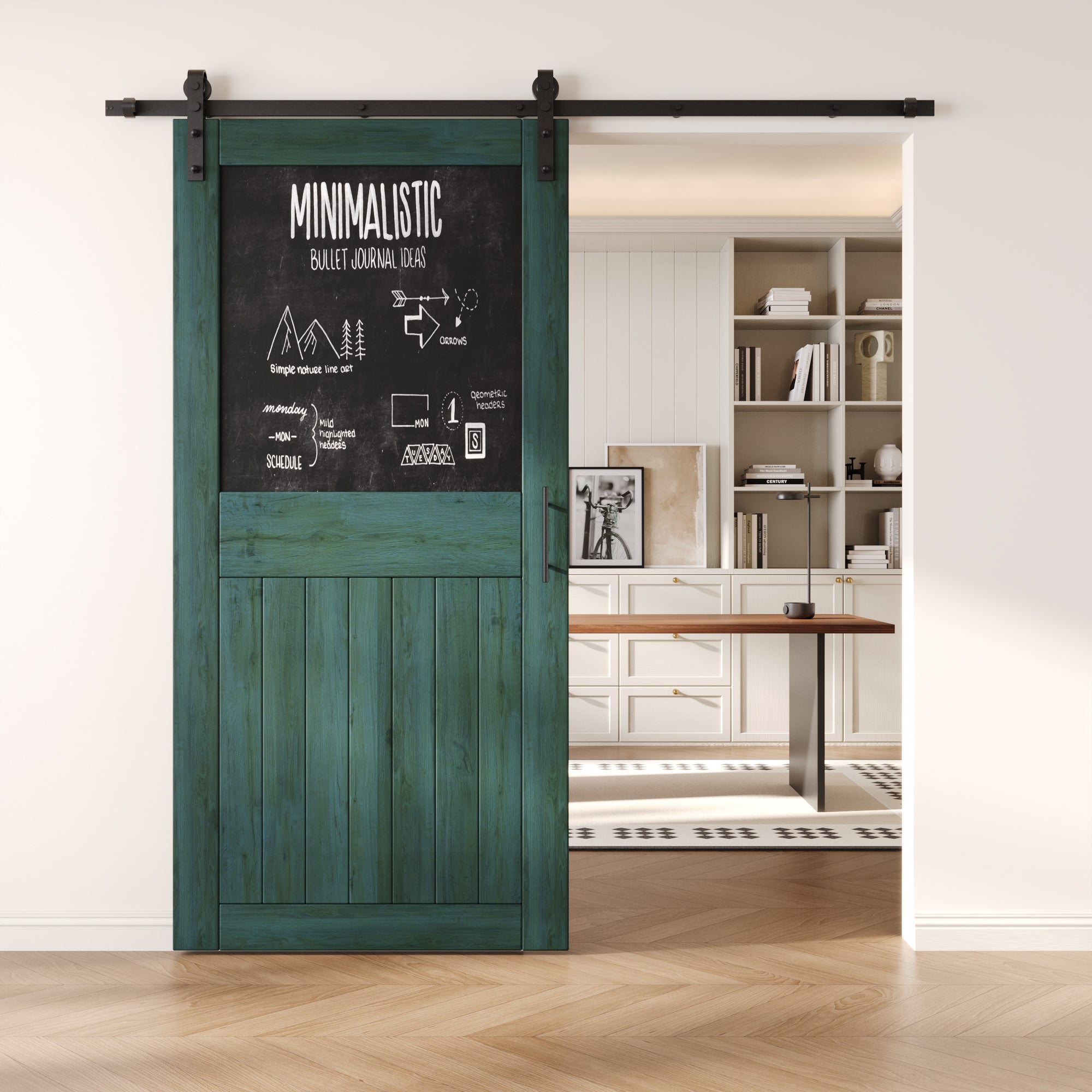 84" Height Royal Pine Top Chalkboard Panel Unassembled & Finished Pine Wood Barn Door with Non-Bypass Installation Hardware Kit (Interior Use Only)