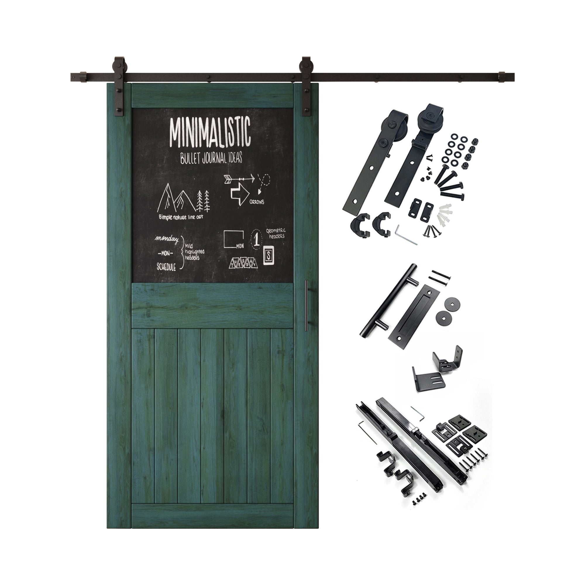 84" Height Royal Pine Top Chalkboard Panel Unassembled & Finished Pine Wood Barn Door with Non-Bypass Installation Hardware Kit (Interior Use Only)