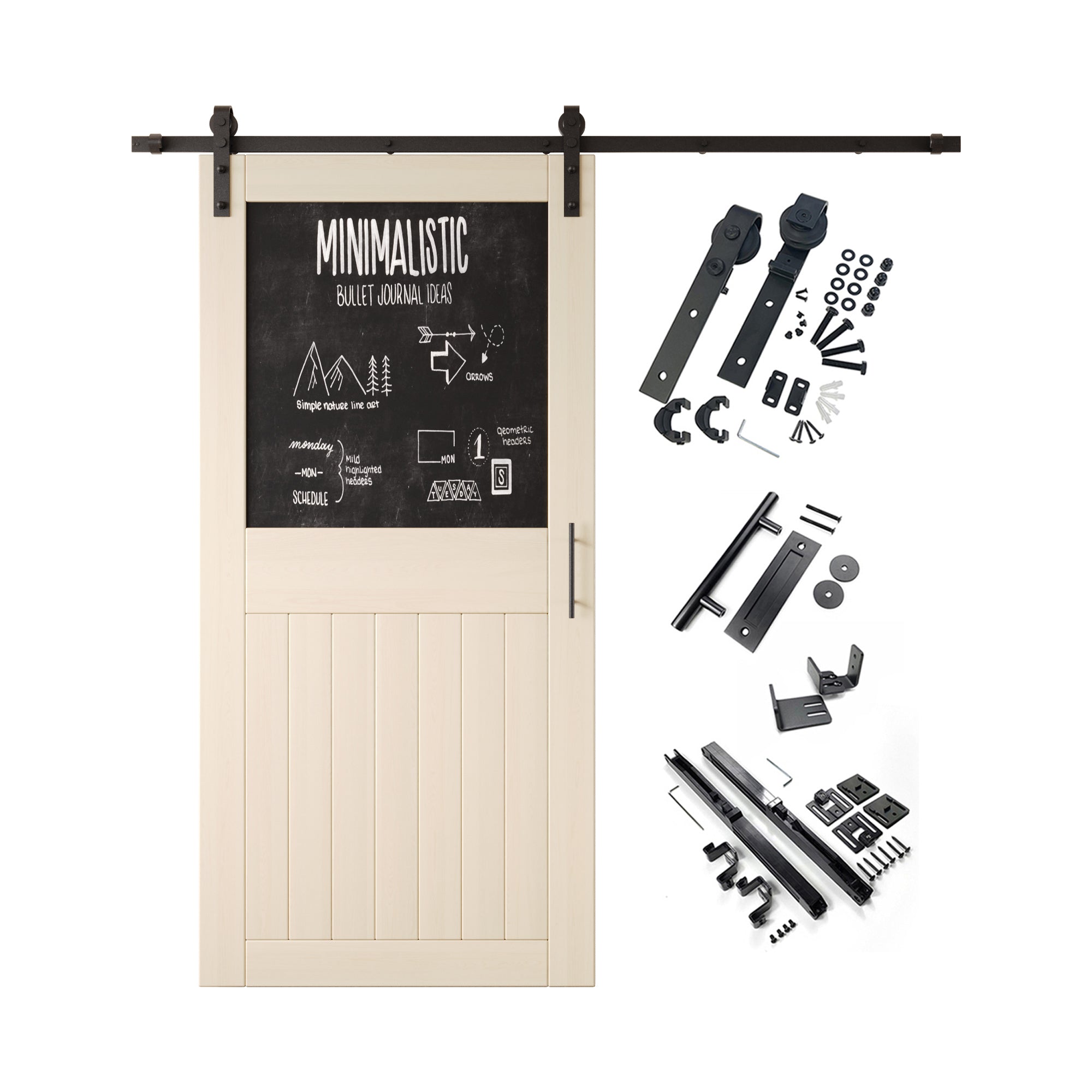 84" Height Tinsmith Gray Top Chalkboard Panel Unassembled & Finished Pine Wood Barn Door with Non-Bypass Installation Hardware Kit (Interior Use Only)