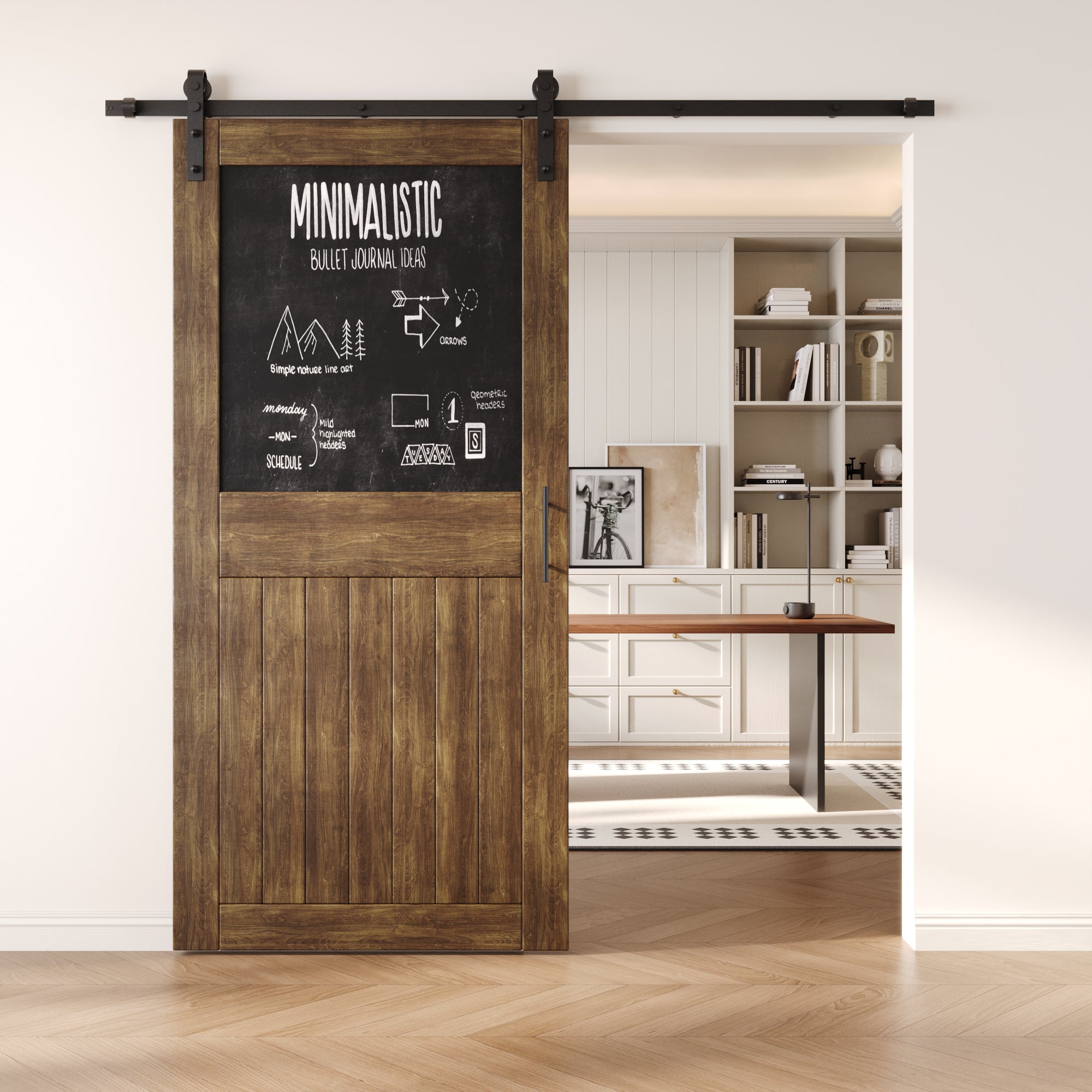 84" Height Dark Walnut Top Chalkboard Panel Unassembled & Finished Pine Wood Barn Door with Non-Bypass Installation Hardware Kit (Interior Use Only)