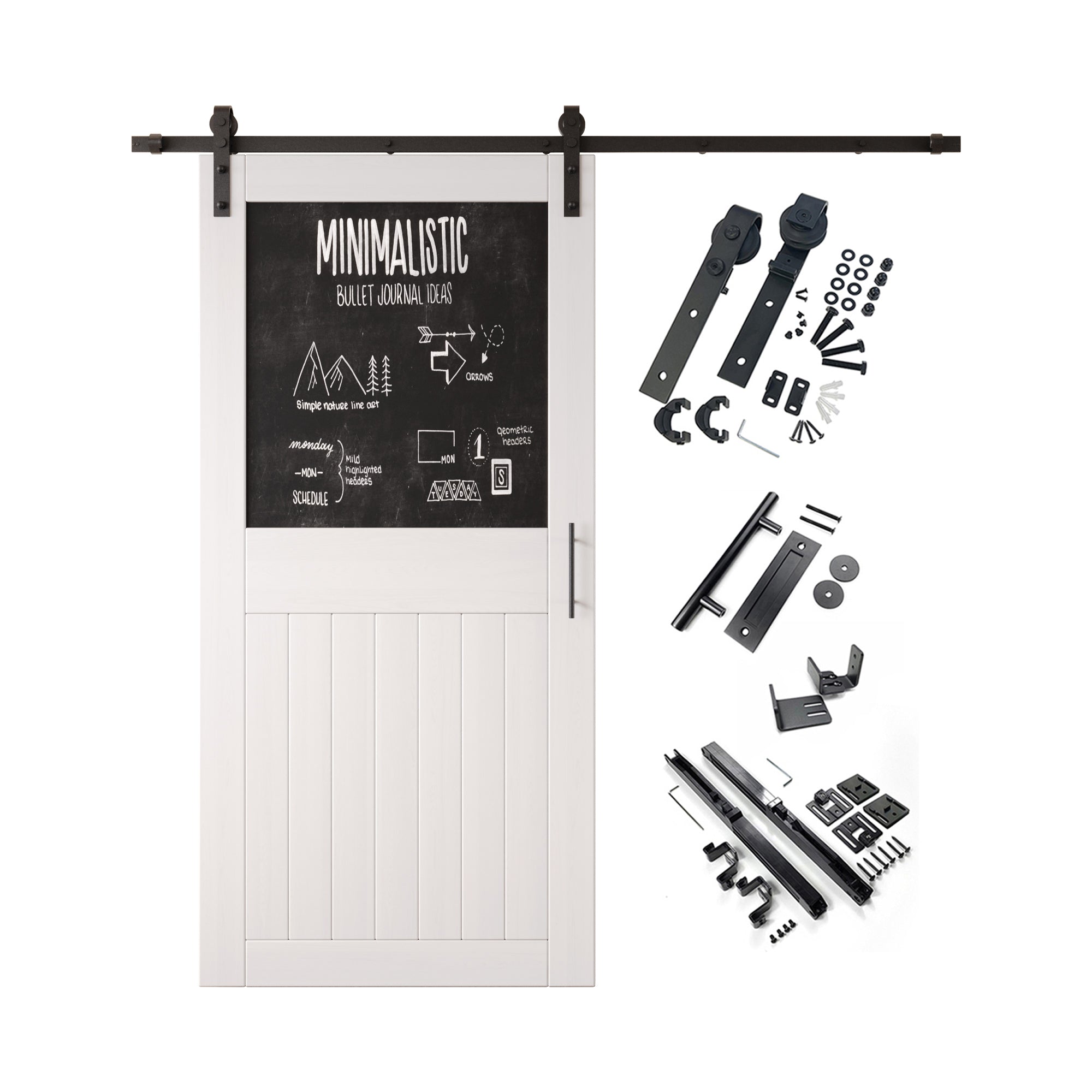84" Height White Top Chalkboard Panel Unassembled & Finished Pine Wood Barn Door with Non-Bypass Installation Hardware Kit (Interior Use Only)
