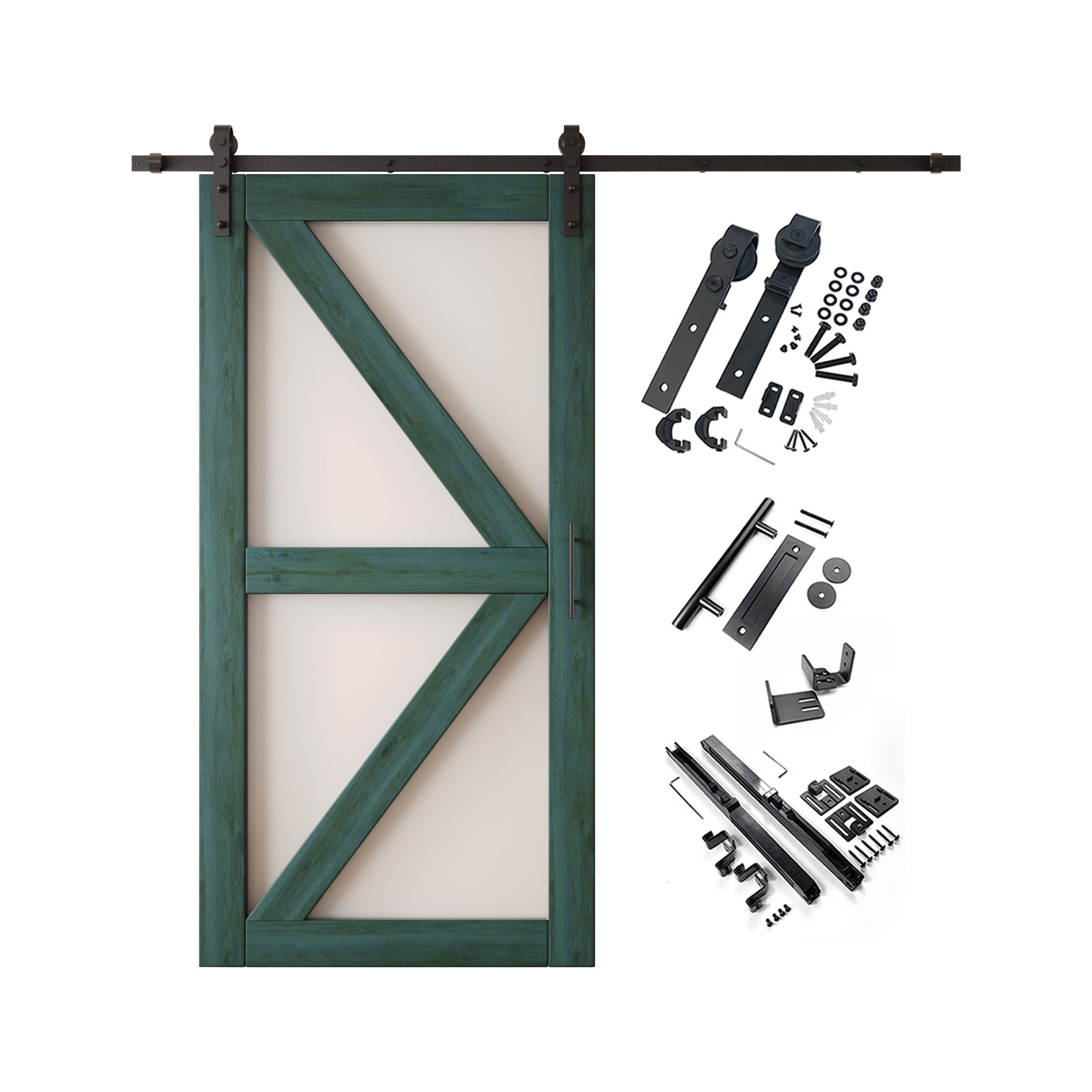 80" Height Royal Pine Frosted Glass Arrow Design Unassembled & Finished Pine Wood Barn Door with Non-Bypass Installation Hardware Kit (Interior Use Only)