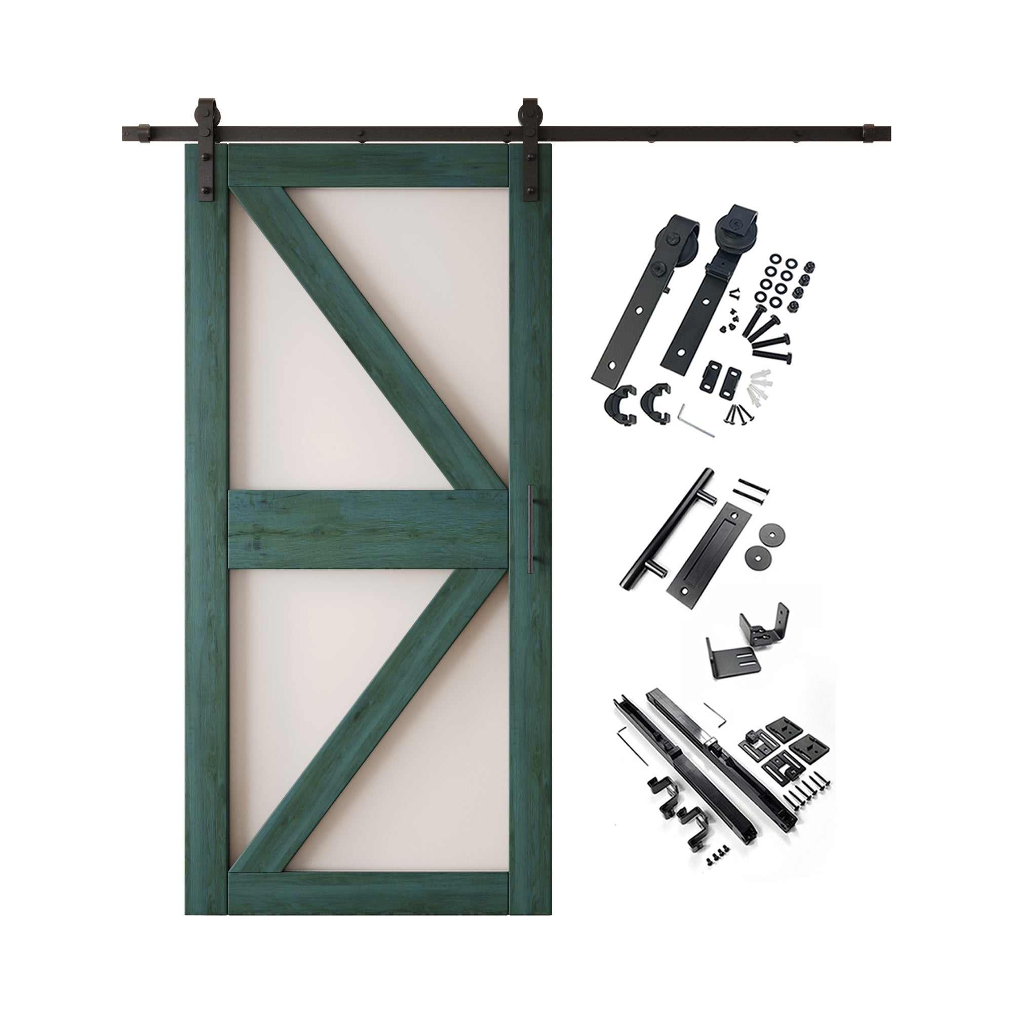 84" Height Royal Pine Frosted Glass Arrow Design Unassembled & Finished Pine Wood Barn Door with Non-Bypass Installation Hardware Kit (Interior Use Only)
