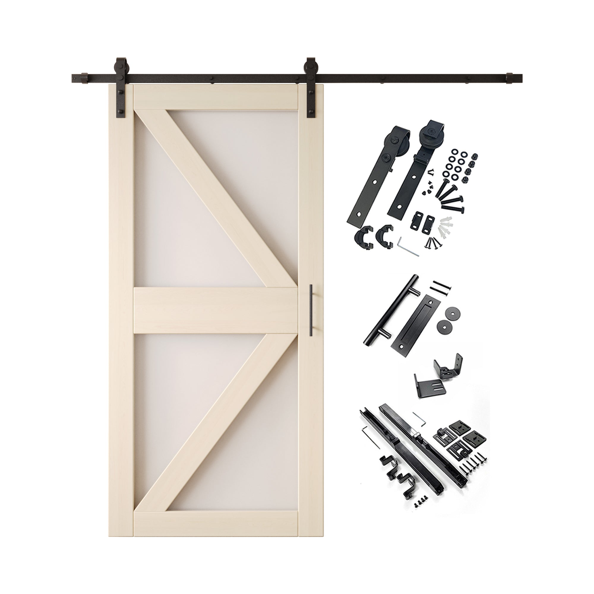 84" Height Tinsmith Gray Frosted Glass Arrow Design Unassembled & Finished Pine Wood Barn Door with Non-Bypass Installation Hardware Kit (Interior Use Only)