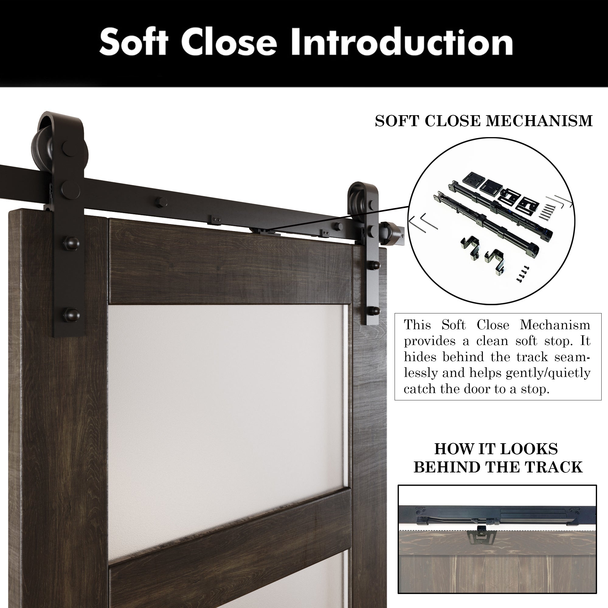 80" Height Ebony 4-Lite Frosted Glass Unassembled & Finished Pine Wood Barn Door with Non-Bypass Installation Hardware Kit (Interior Use Only)