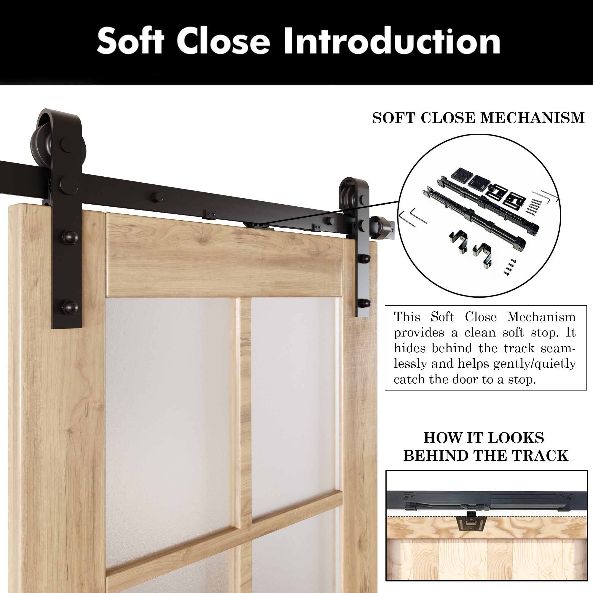 80" Height 5-Lite Frosted Glass Unassembled & Unfinished Pine Wood Barn Door with Non-Bypass Installation Hardware Kit (Interior Use Only)