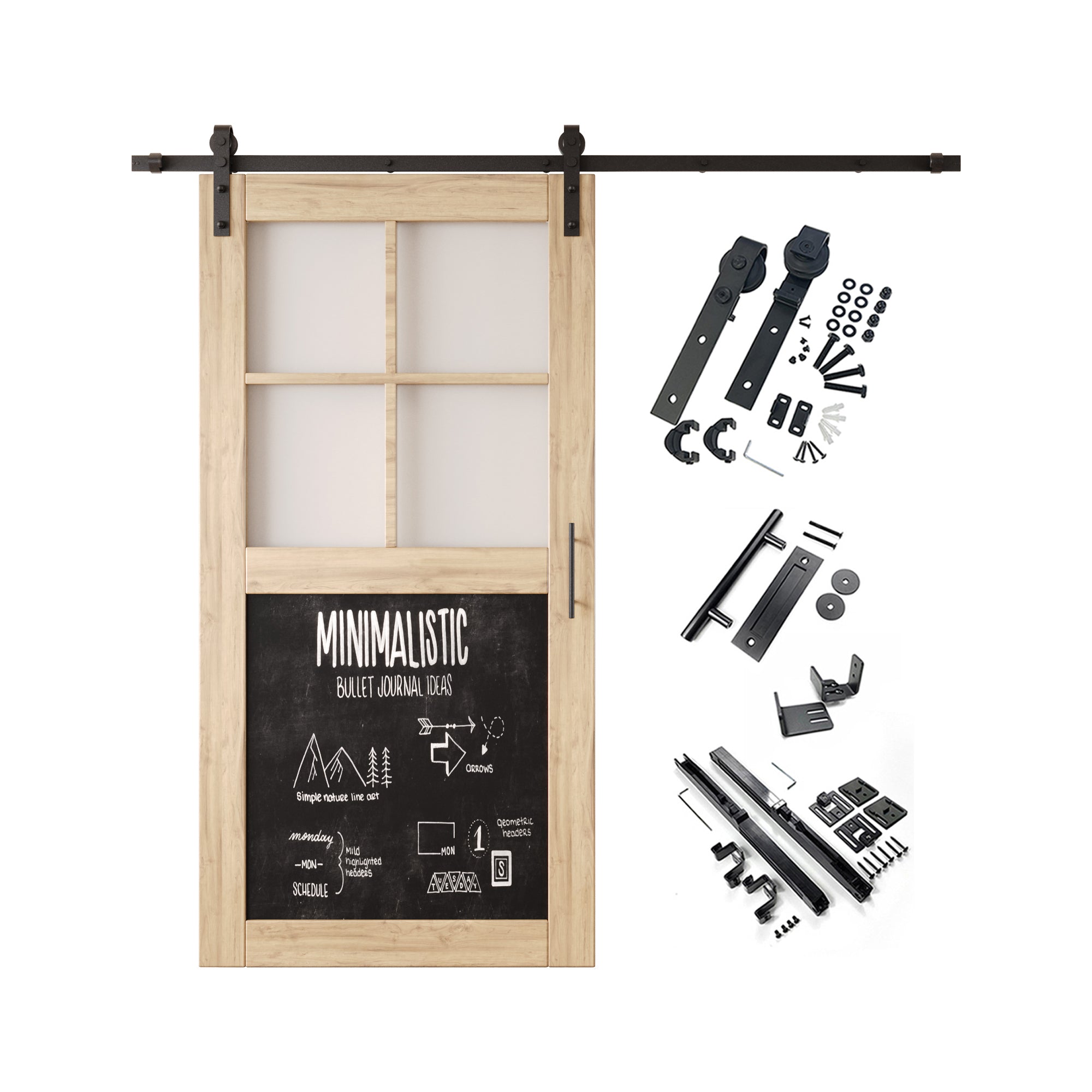 80" Height Half Lite Chalkboard Unassembled & Unfinished Pine Wood Barn Door with Non-Bypass Installation Hardware Kit (Interior Use Only)