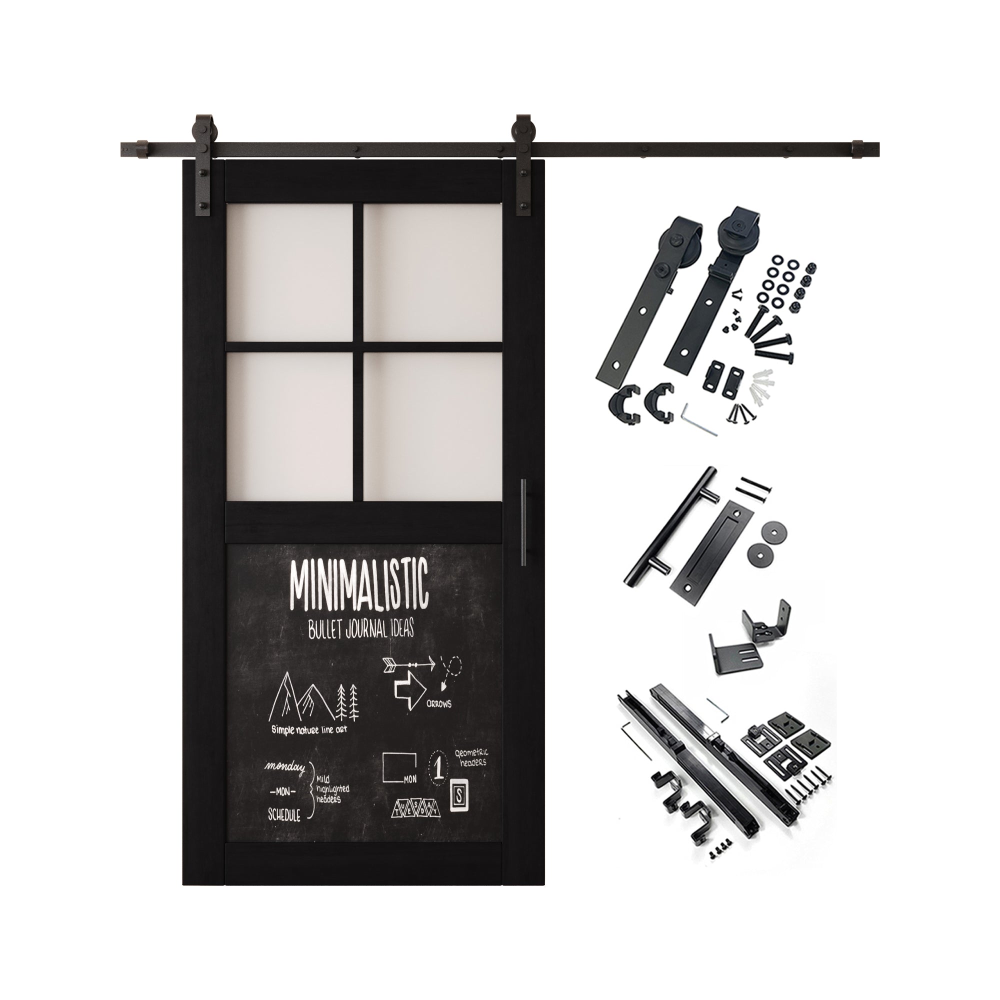 80" Height Black Half Lite Chalkboard Unassembled & Finished Pine Wood Barn Door with Non-Bypass Installation Hardware Kit (Interior Use Only)