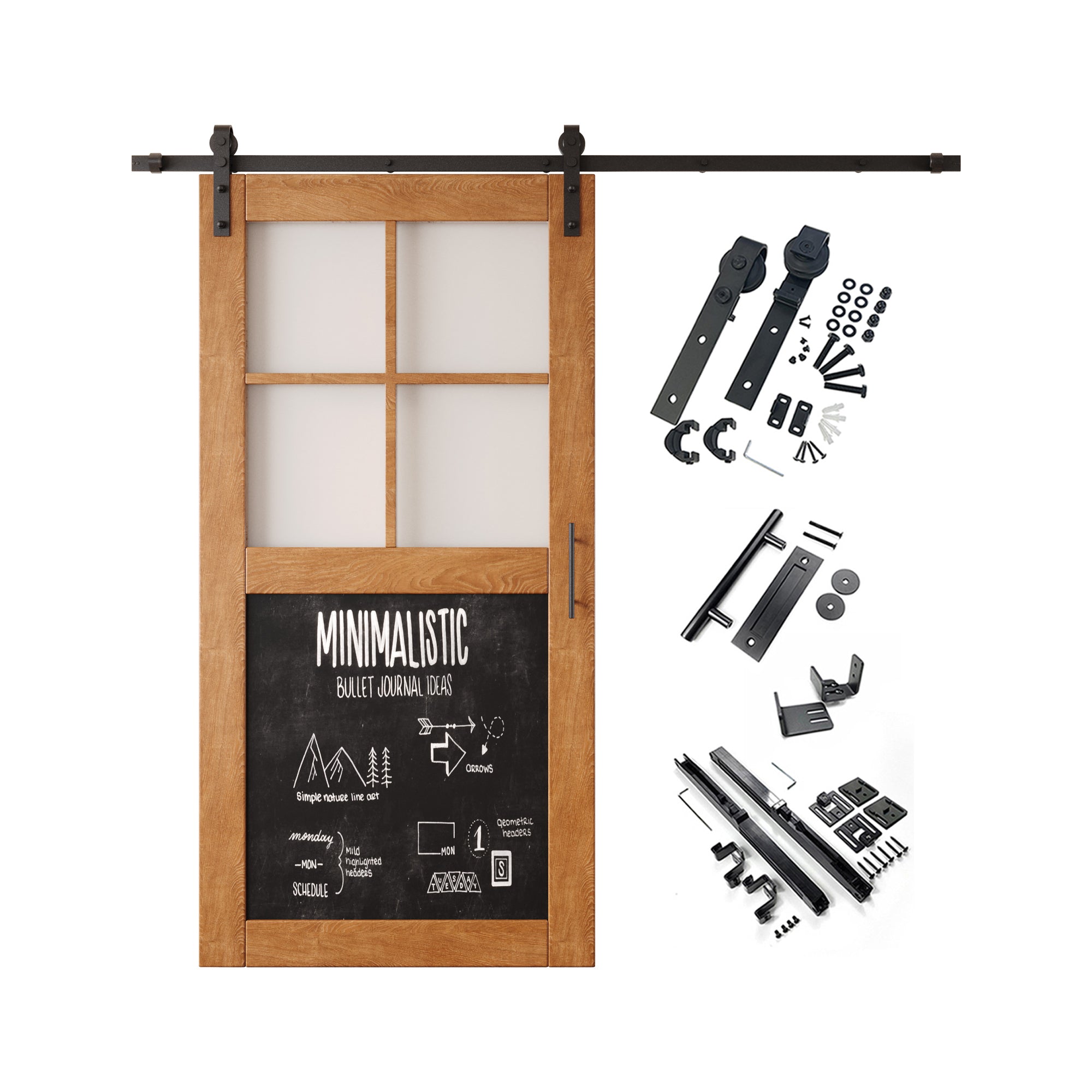 80" Height Early American Half Lite Chalkboard Unassembled & Finished Pine Wood Barn Door with Non-Bypass Installation Hardware Kit (Interior Use Only)