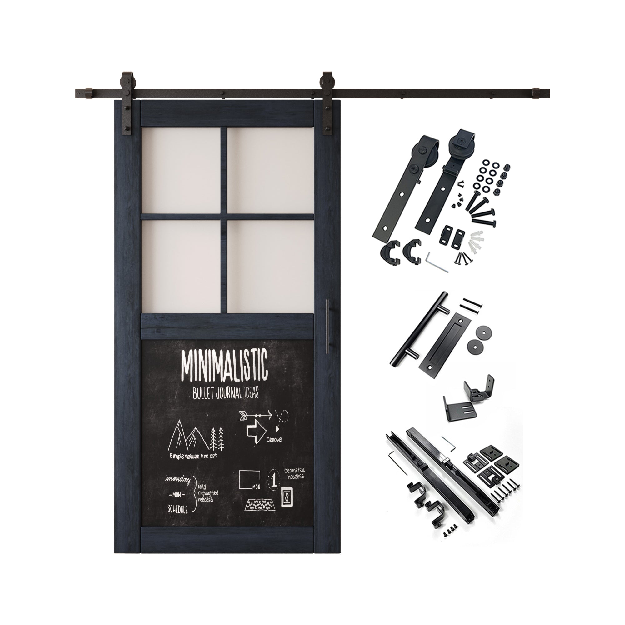 80" Height Navy Half Lite Chalkboard Unassembled & Finished Pine Wood Barn Door with Non-Bypass Installation Hardware Kit (Interior Use Only)