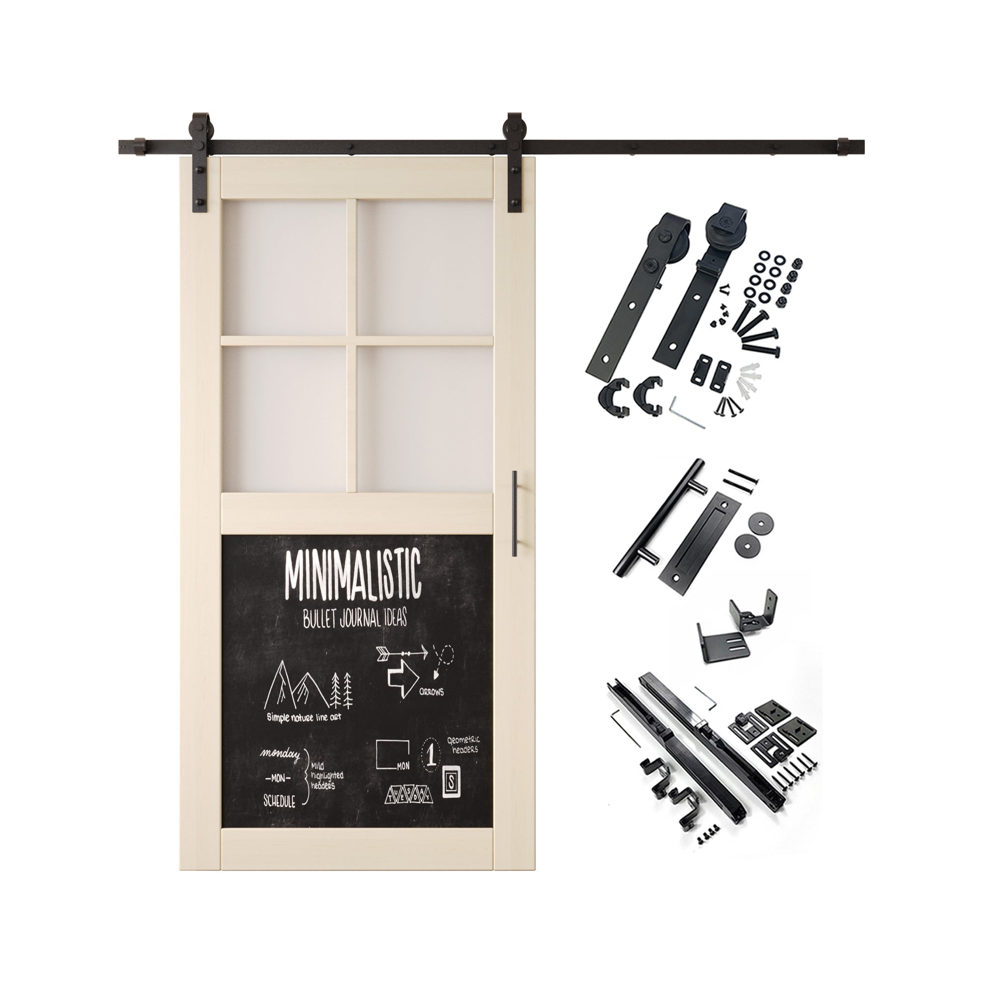 80" Height Tinsmith Gray Half Lite Chalkboard Unassembled & Finished Pine Wood Barn Door with Non-Bypass Installation Hardware Kit (Interior Use Only)