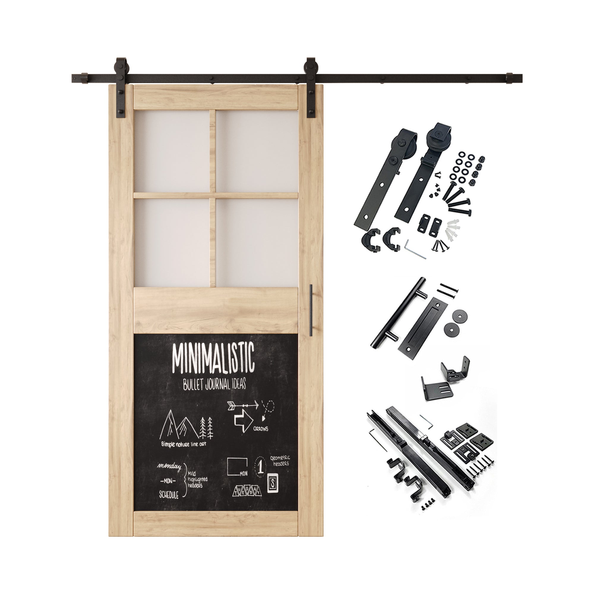 84" Height Half Lite Chalkboard Unassembled & Unfinished Pine Wood Barn Door with Non-Bypass Installation Hardware Kit (Interior Use Only)
