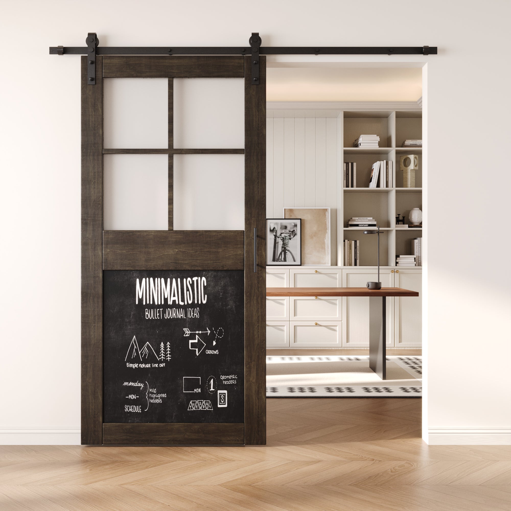 84" Height Ebony Half Lite Chalkboard Unassembled & Finished Pine Wood Barn Door with Non-Bypass Installation Hardware Kit (Interior Use Only)