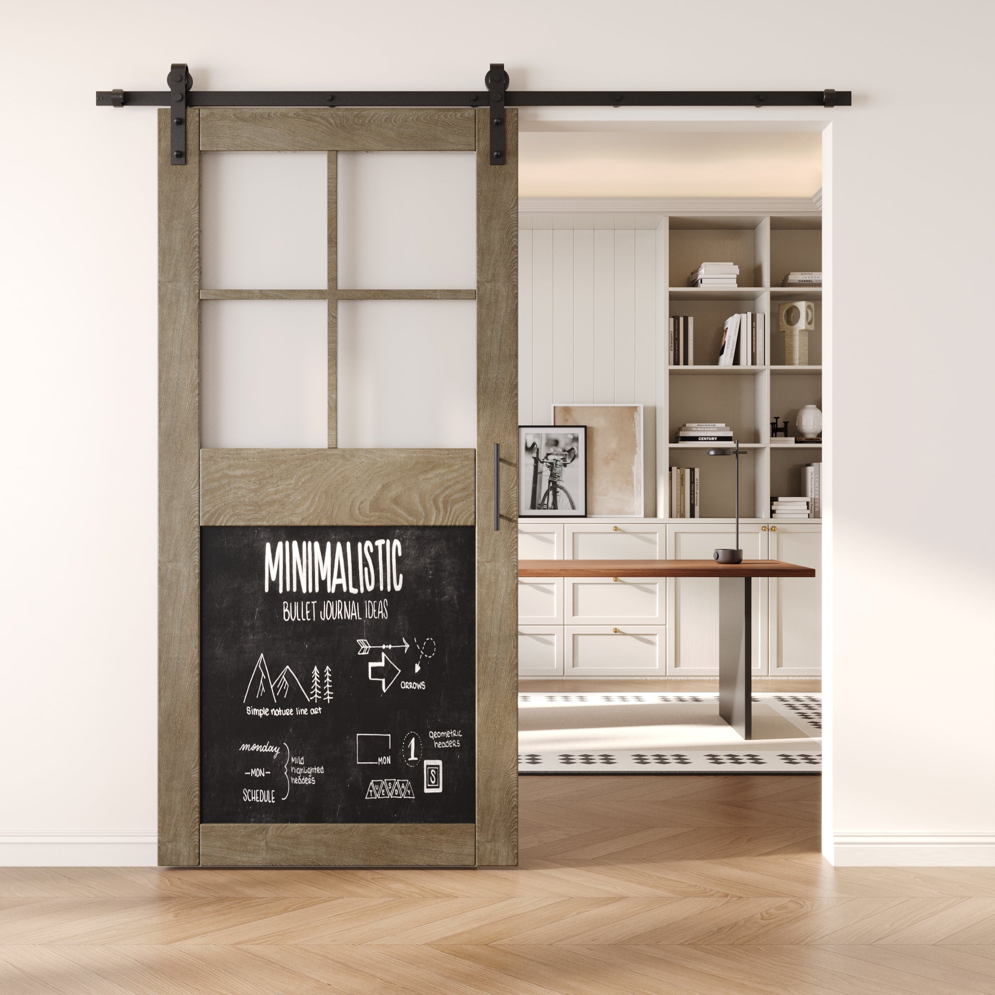 84" Height Classic Gray Half Lite Chalkboard Unassembled & Finished Pine Wood Barn Door with Non-Bypass Installation Hardware Kit (Interior Use Only)