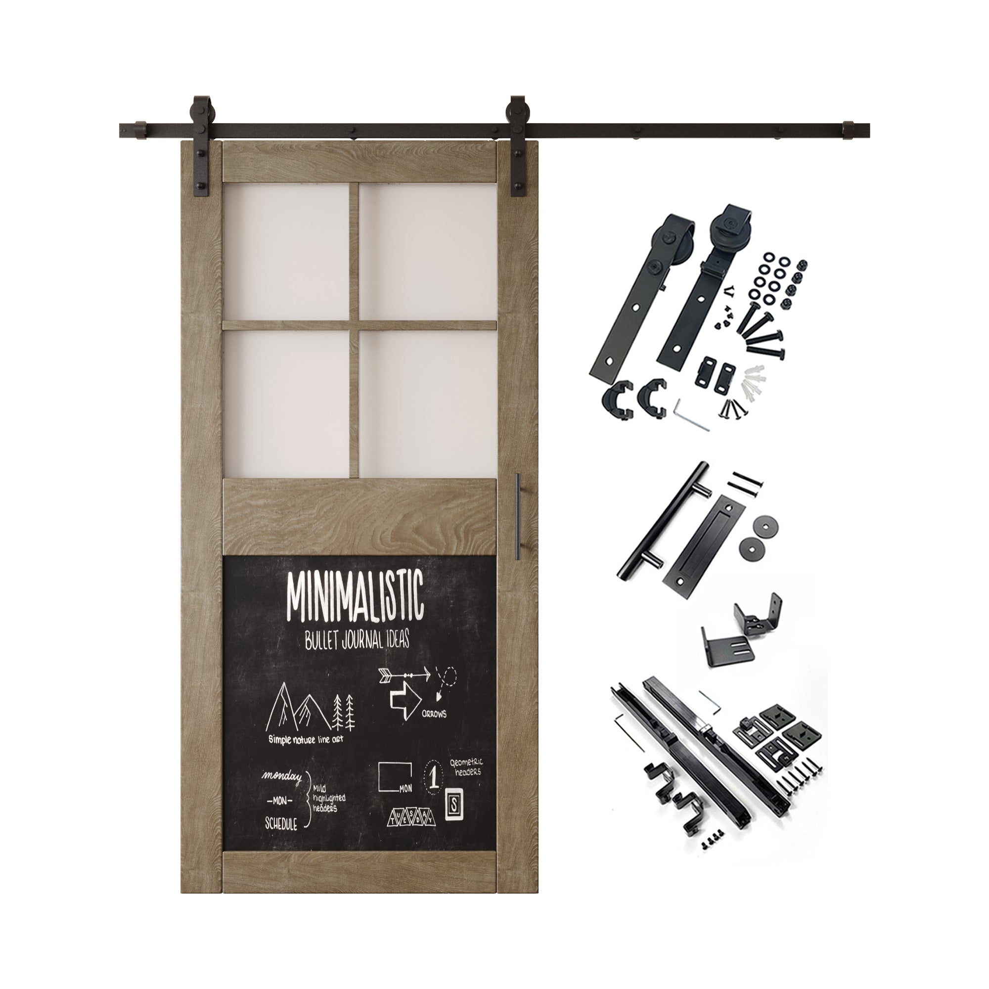 84" Height Classic Gray Half Lite Chalkboard Unassembled & Finished Pine Wood Barn Door with Non-Bypass Installation Hardware Kit (Interior Use Only)