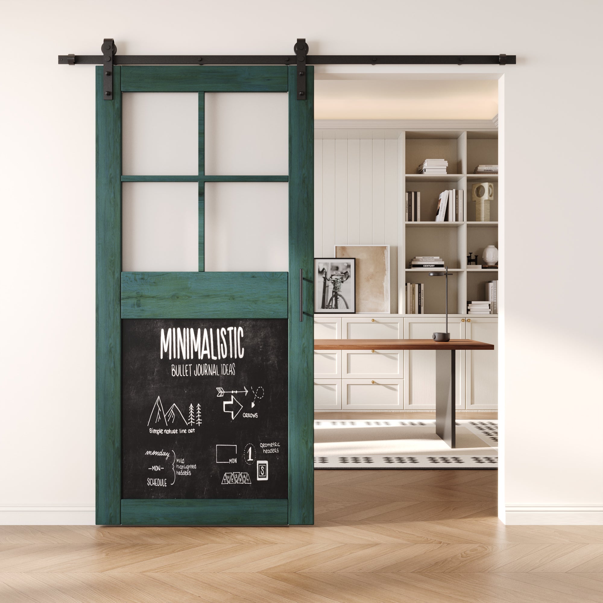 84" Height Royal Pine Half Lite Chalkboard Unassembled & Finished Pine Wood Barn Door with Non-Bypass Installation Hardware Kit (Interior Use Only)