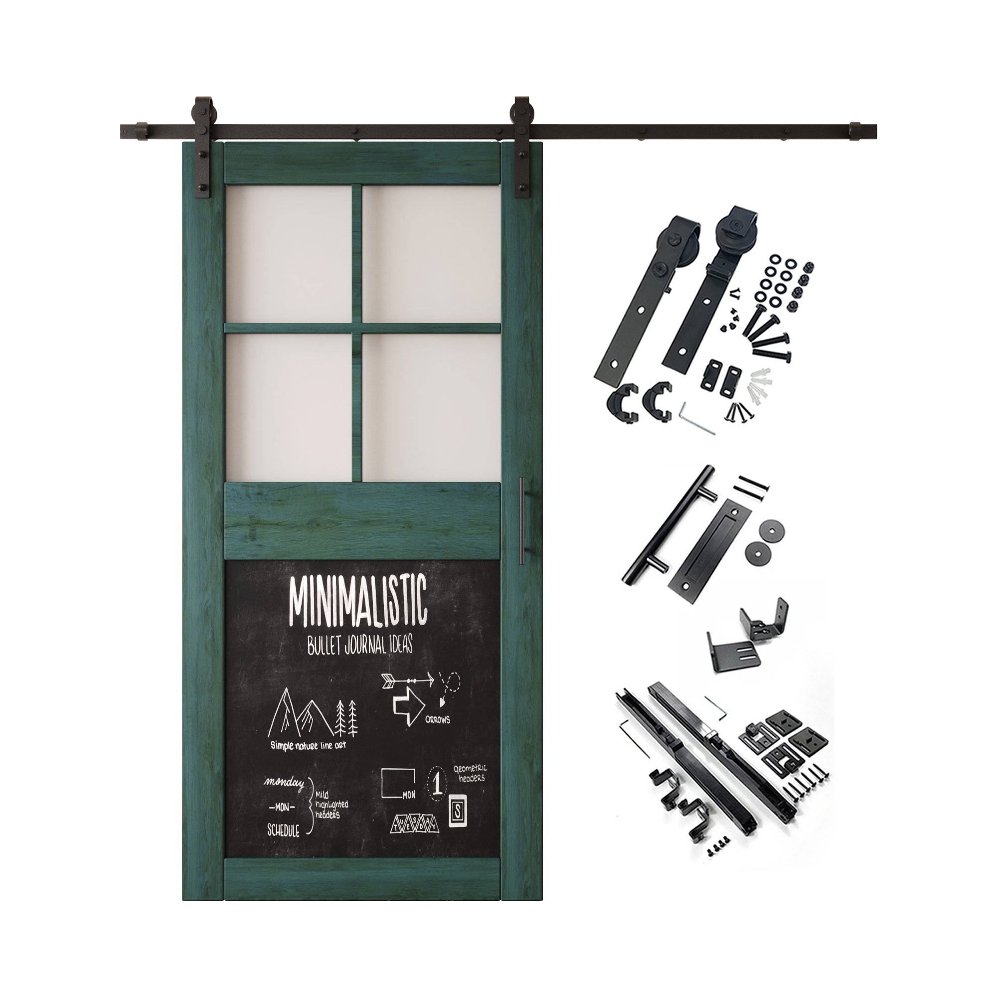 84" Height Royal Pine Half Lite Chalkboard Unassembled & Finished Pine Wood Barn Door with Non-Bypass Installation Hardware Kit (Interior Use Only)