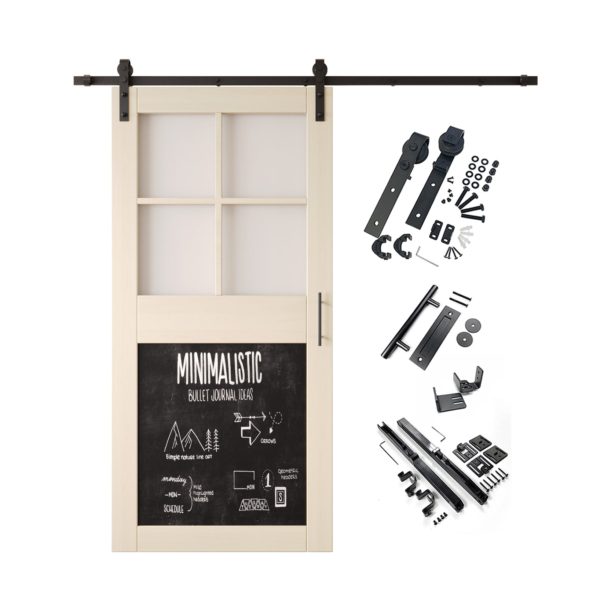 84" Height Tinsmith Gray Half Lite Chalkboard Unassembled & Finished Pine Wood Barn Door with Non-Bypass Installation Hardware Kit (Interior Use Only)