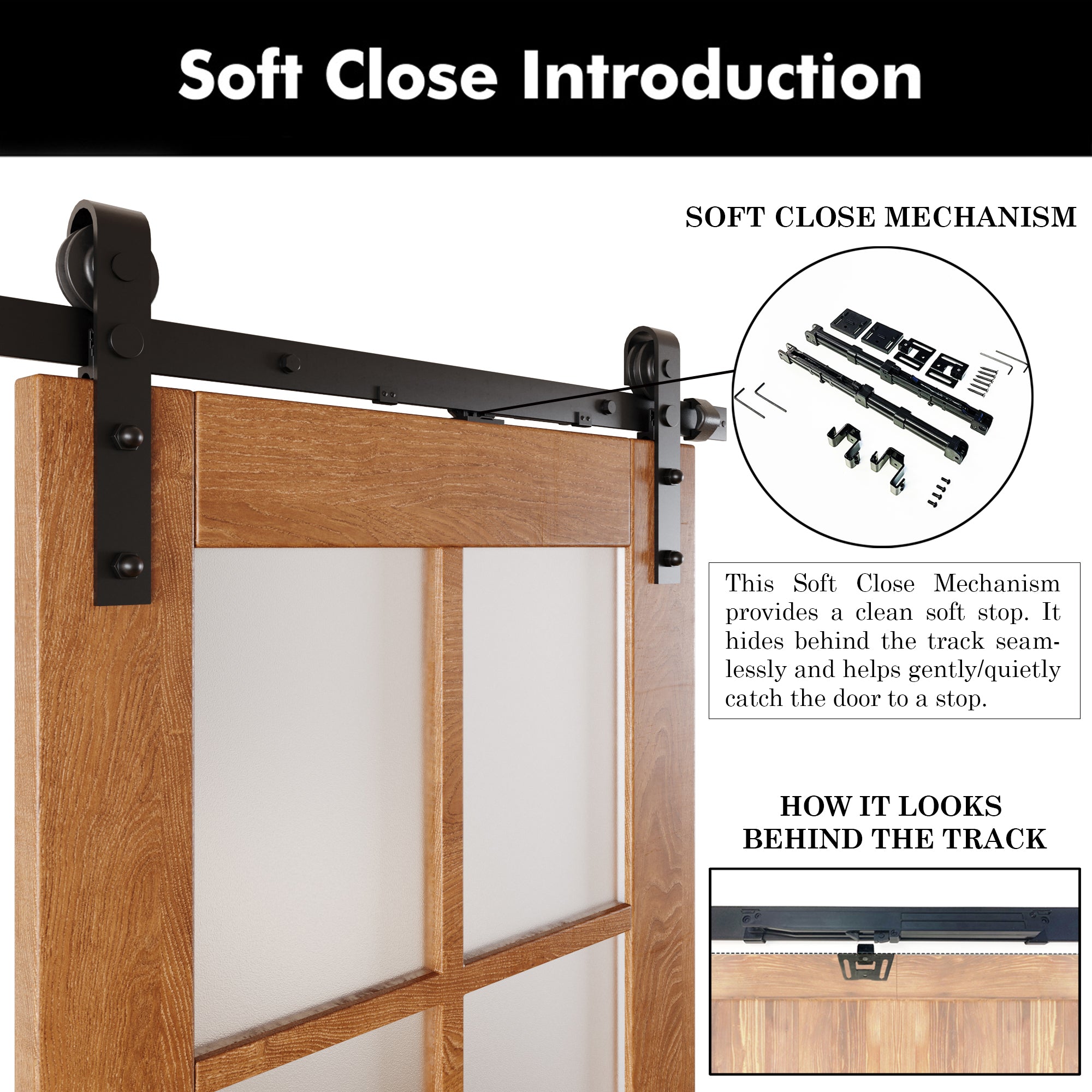 84" Height Early American 8-Lite Frosted Glass Unassembled & Finished Pine Wood Barn Door with Non-Bypass Installation Hardware Kit (Interior Use Only)