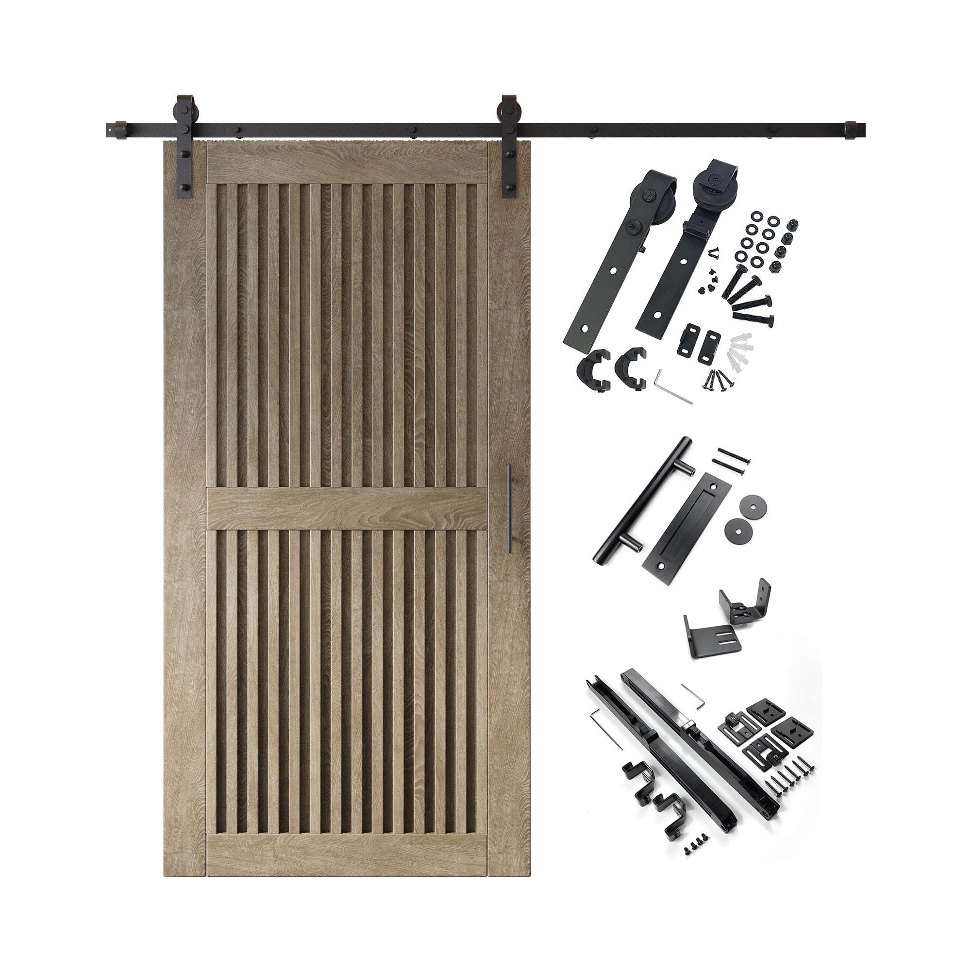 80" Height Classic Gray Vertical Stripe Design Unassembled & Finished Pine Wood Barn Door with Non-Bypass Installation Hardware Kit(Interior Use Only)