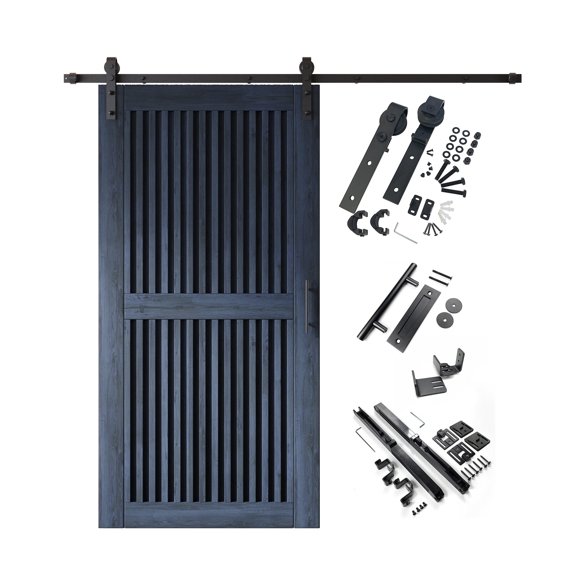 80" Height Navy Vertical Stripe Design Unassembled & Finished Pine Wood Barn Door with Non-Bypass Installation Hardware Kit(Interior Use Only)