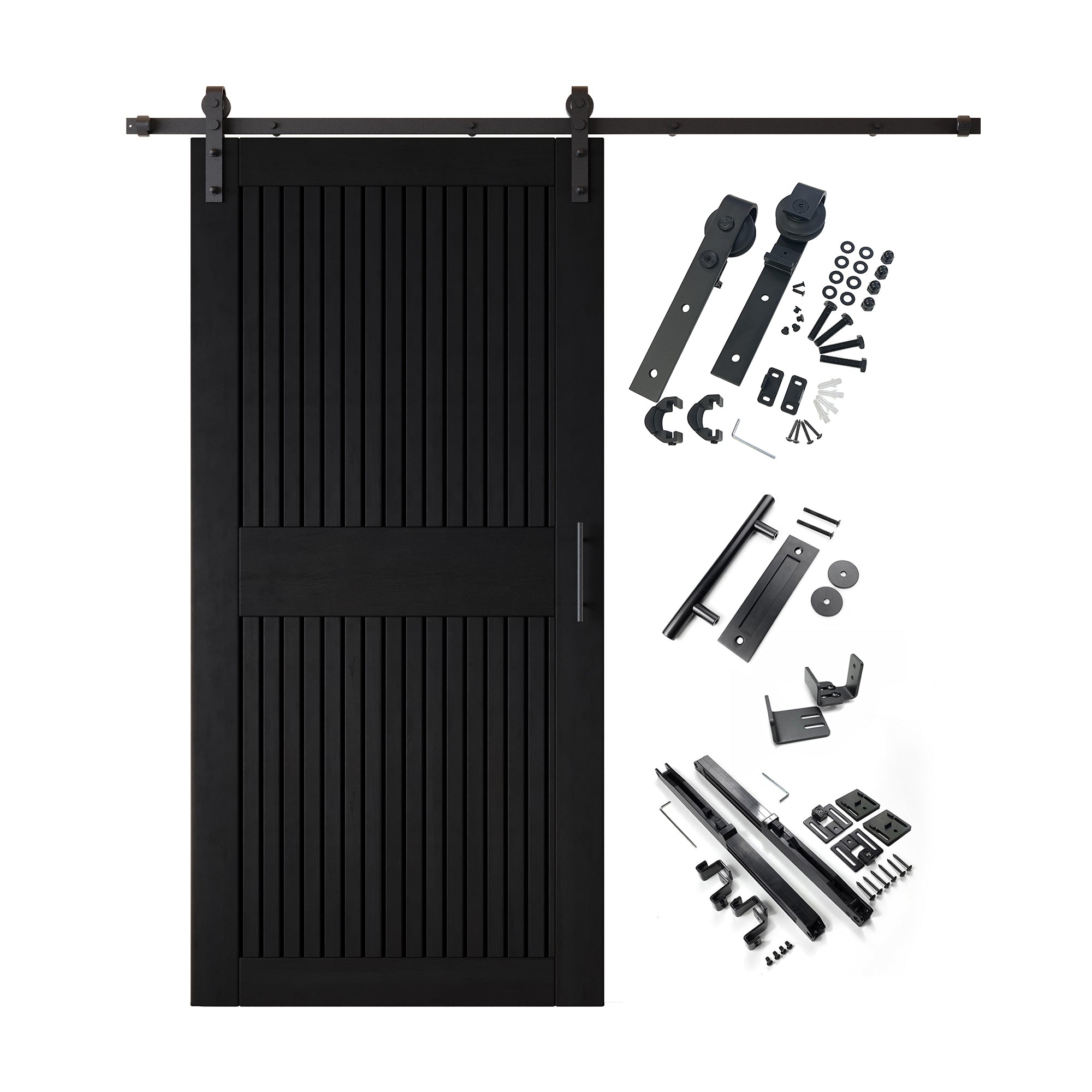 84" Height Black Vertical Stripe Design Unassembled & Finished Pine Wood Barn Door with Non-Bypass Installation Hardware Kit(Interior Use Only)