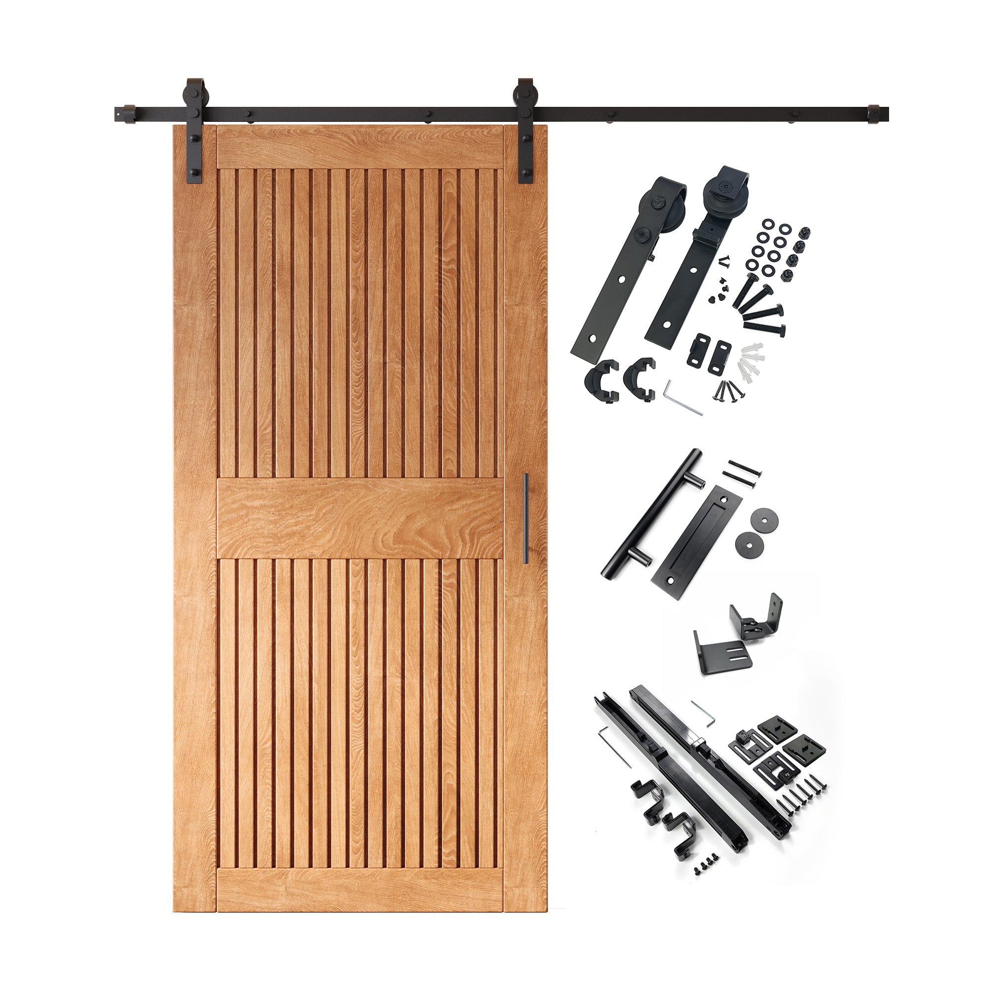 84" Height Early American Vertical Stripe Design Unassembled & Finished Pine Wood Barn Door with Non-Bypass Installation Hardware Kit(Interior Use Only)