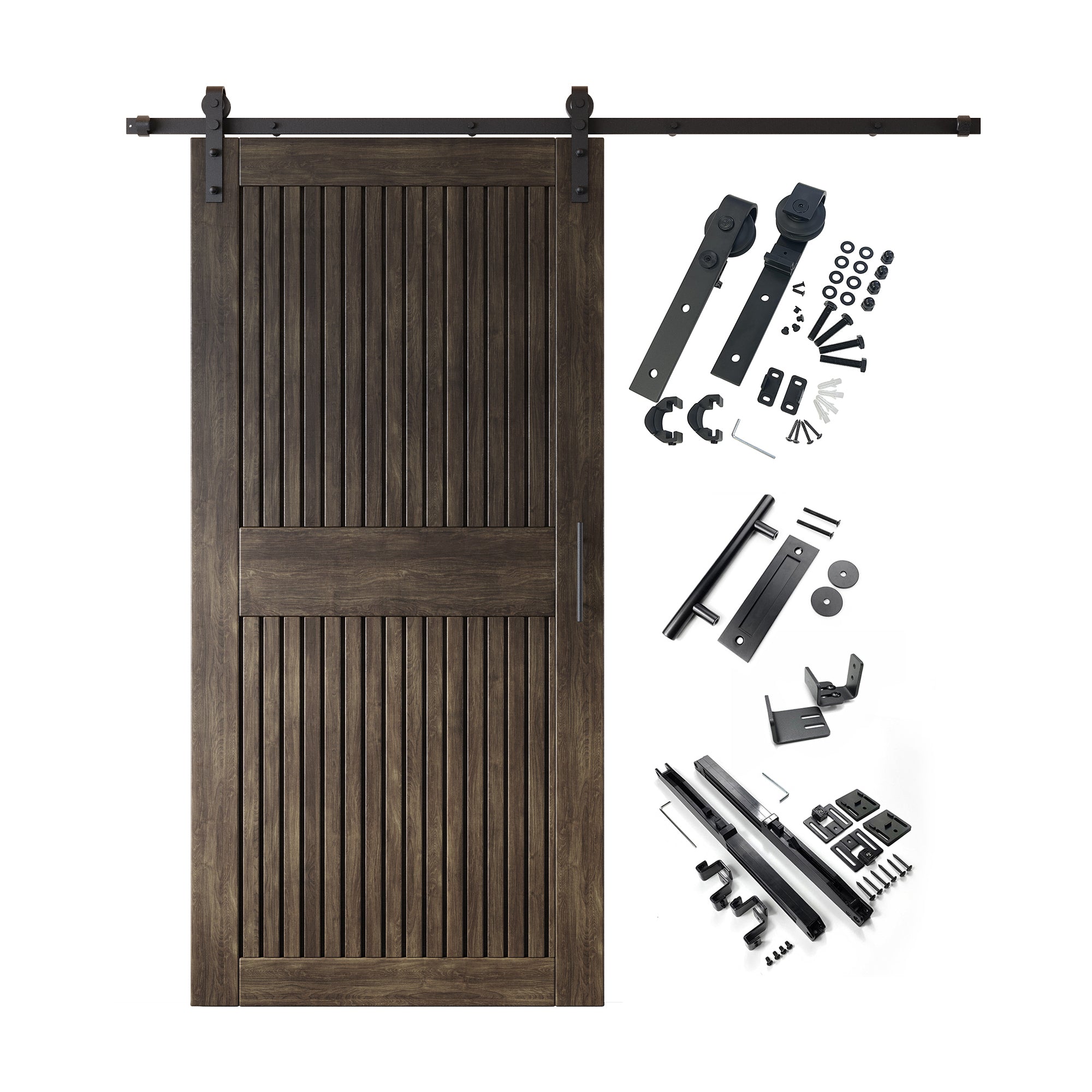 84" Height Ebony Vertical Stripe Design Unassembled & Finished Pine Wood Barn Door with Non-Bypass Installation Hardware Kit(Interior Use Only)