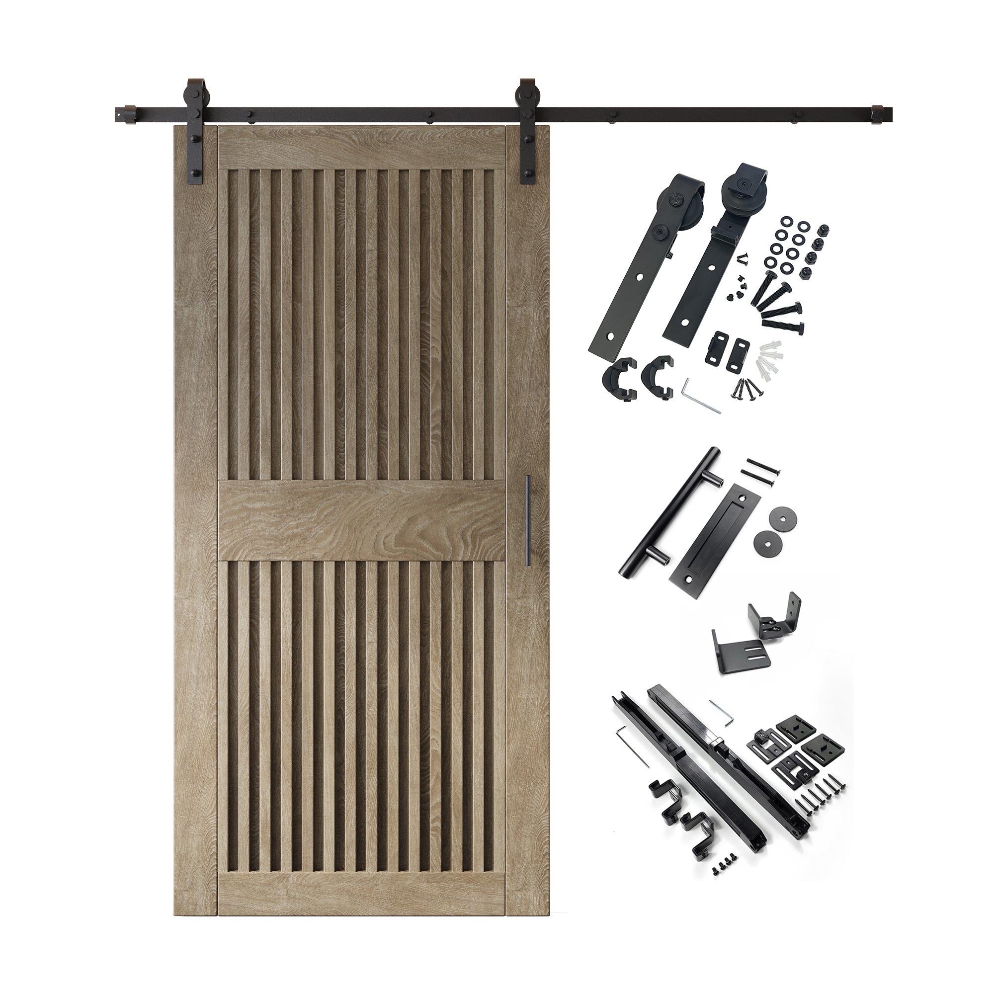 84" Height Classic Gray Vertical Stripe Design Unassembled & Finished Pine Wood Barn Door with Non-Bypass Installation Hardware Kit(Interior Use Only)