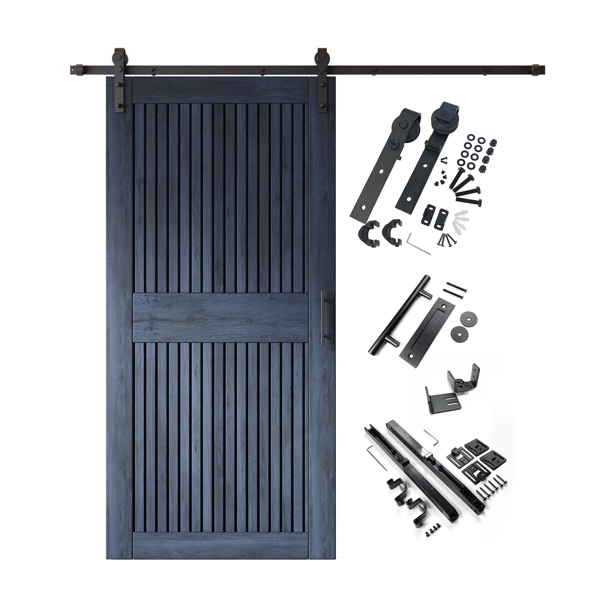84" Height Navy Vertical Stripe Design Unassembled & Finished Pine Wood Barn Door with Non-Bypass Installation Hardware Kit(Interior Use Only)