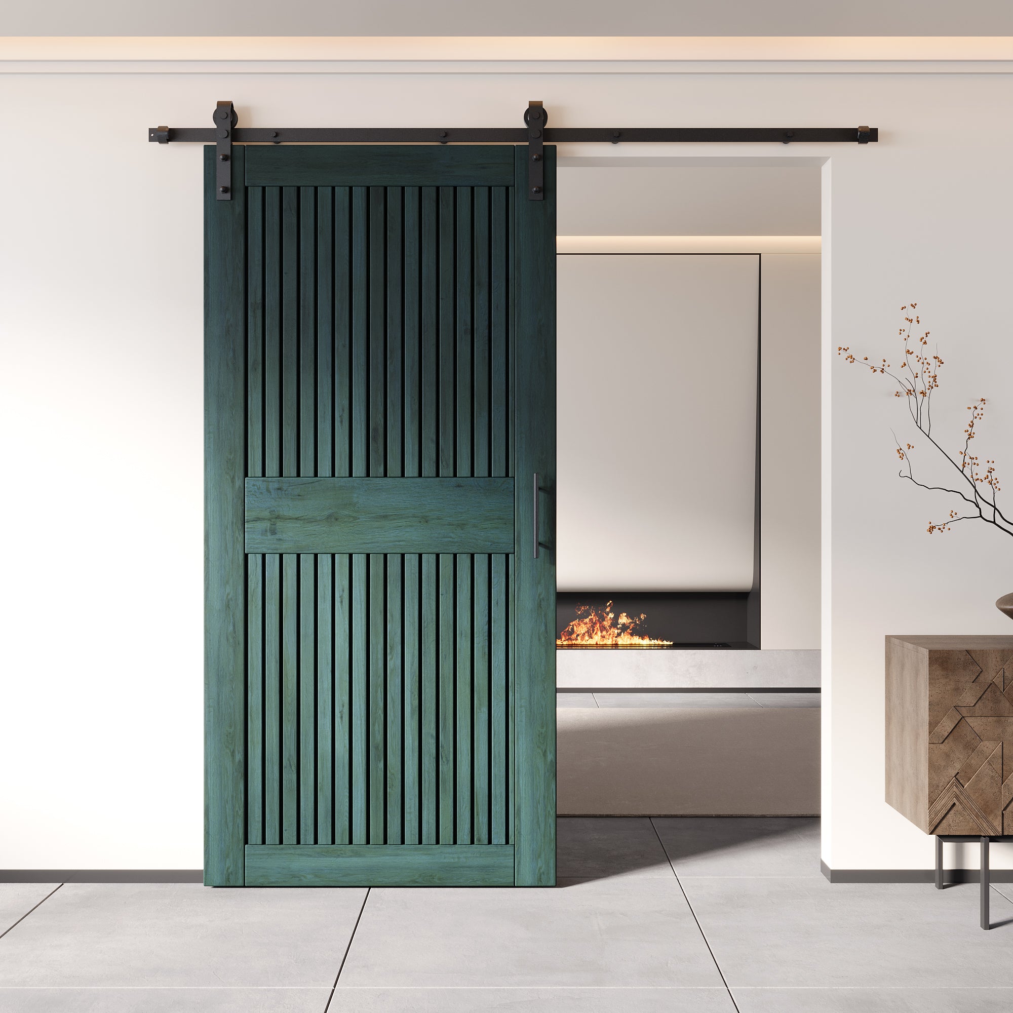 84" Height Royal Pine Vertical Stripe Design Unassembled & Finished Pine Wood Barn Door with Non-Bypass Installation Hardware Kit(Interior Use Only)