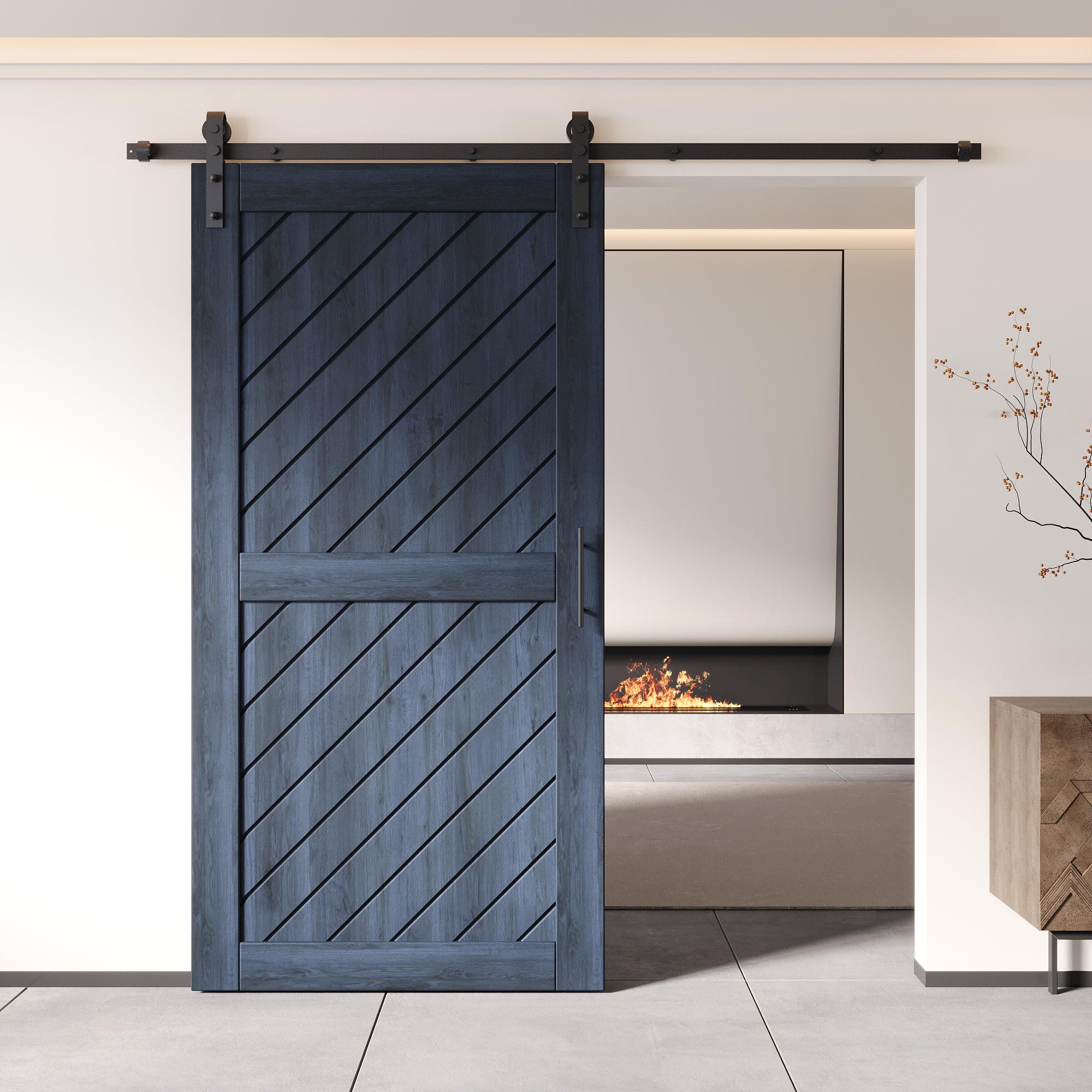 80" navy slanted stripe door