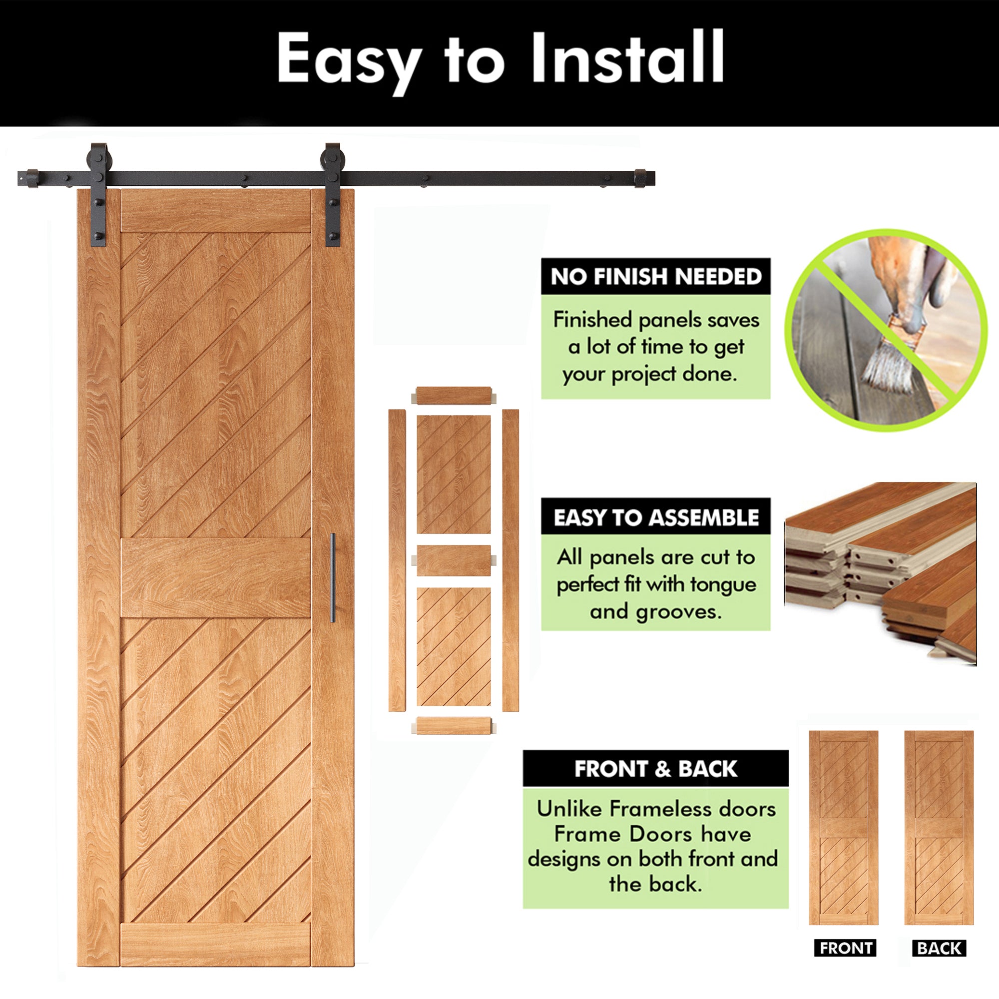early american slanted stripe barn door, 84-inch pine