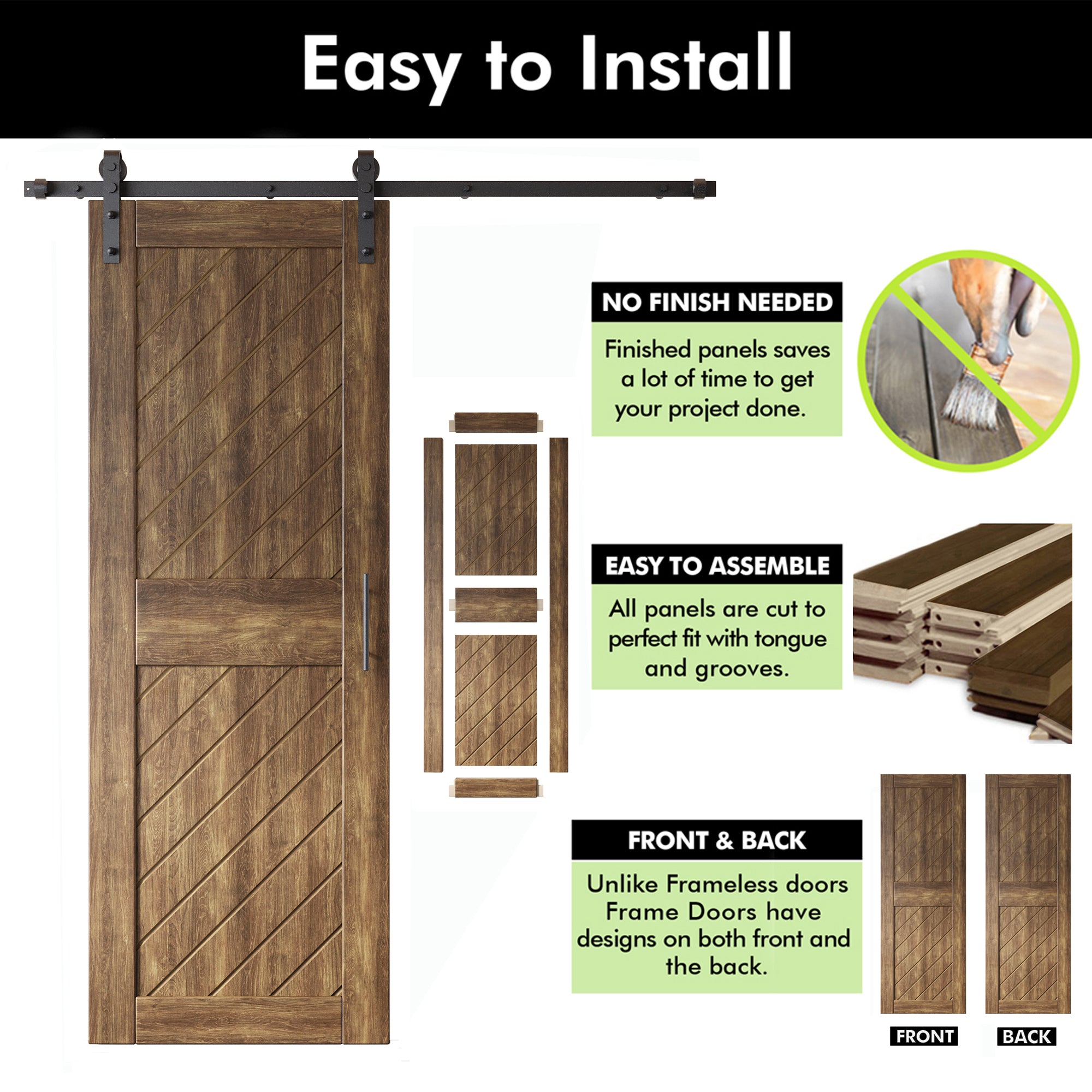 dark walnut slanted stripe barn door, 84-inch pine