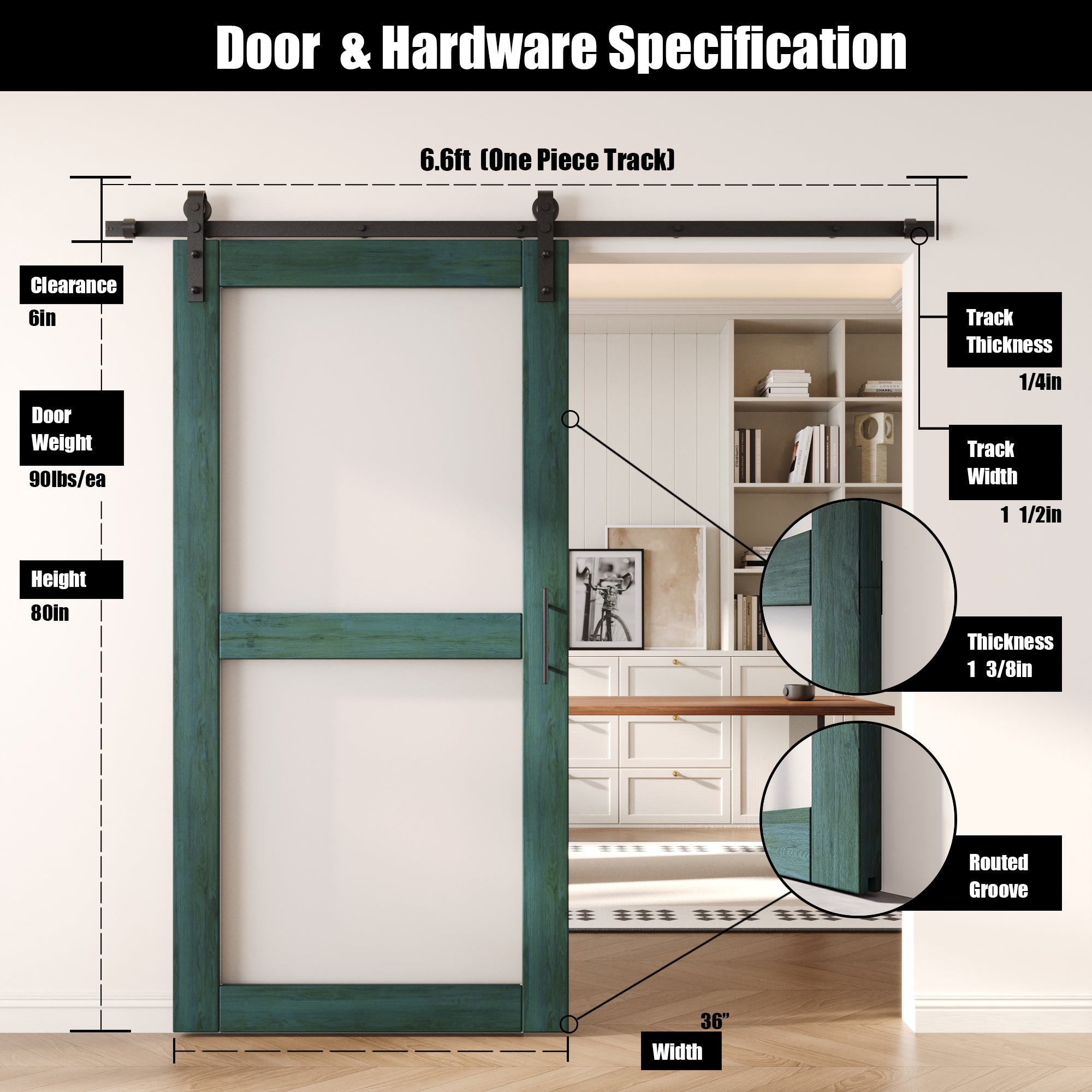 80" Height Royal Pine 2-Lite Frosted Glass Unassembled & Finished Pine Wood Barn Door with Non-Bypass Installation Hardware Kit (Interior Use Only)
