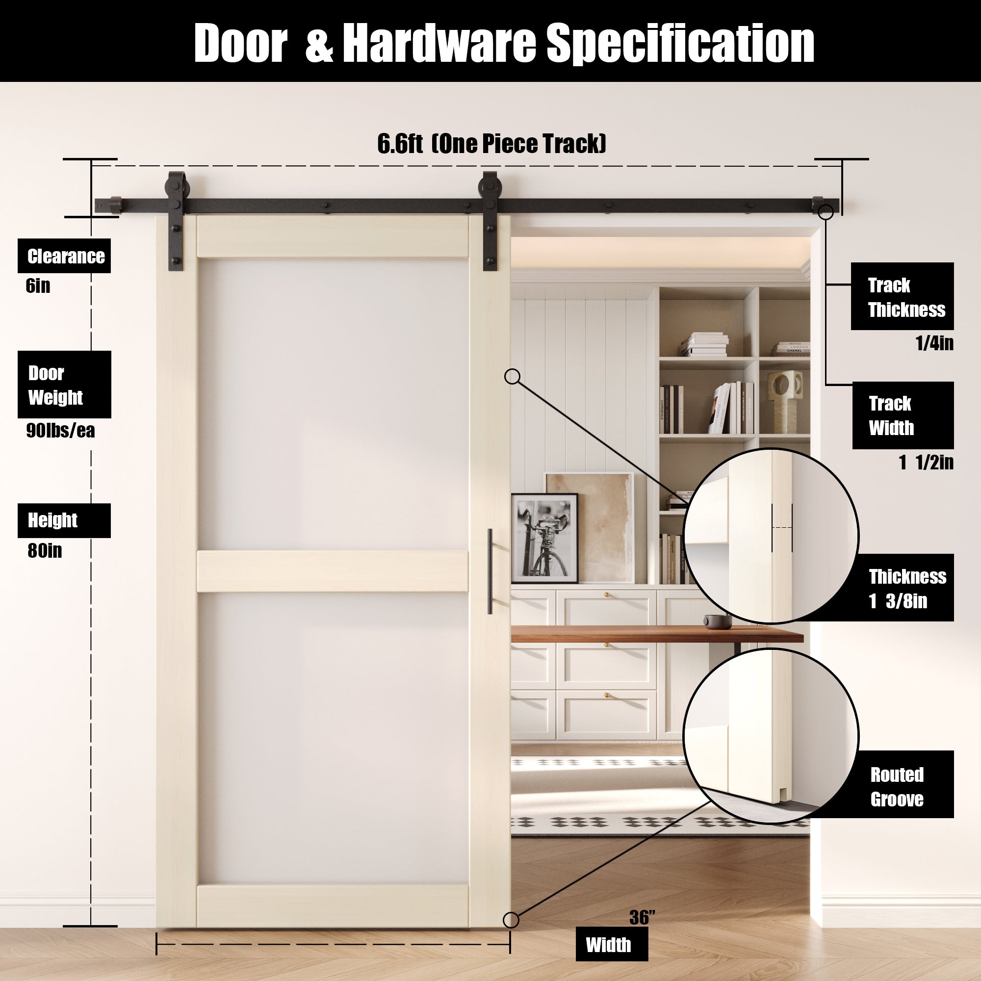 80" Height Tinsmith Gray 2-Lite Frosted Glass Unassembled & Finished Pine Wood Barn Door with Non-Bypass Installation Hardware Kit (Interior Use Only)