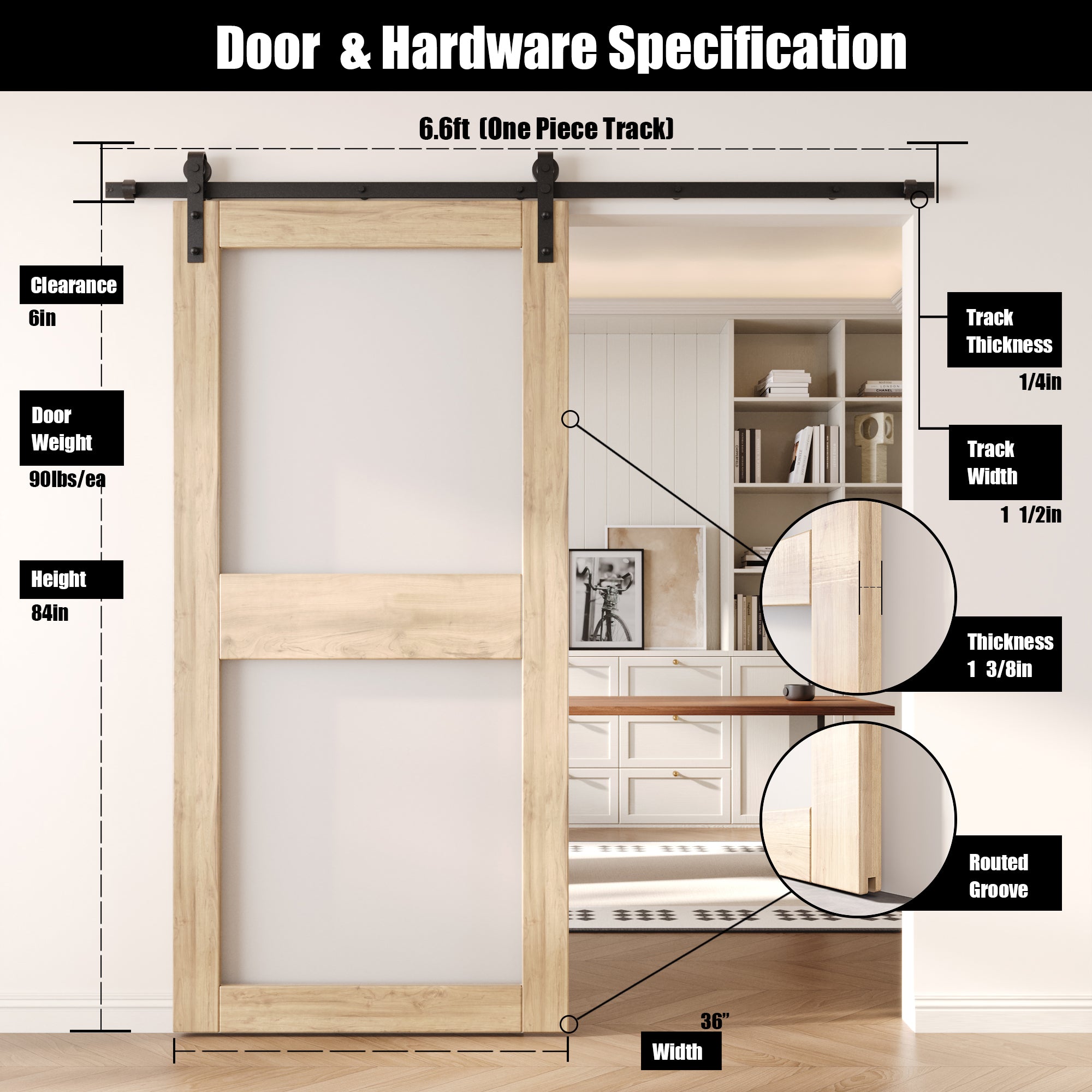 84" Height 2-Lite Frosted Glass Unassembled & Unfinished Pine Wood Barn Door with Non-Bypass Installation Hardware Kit (Interior Use Only)