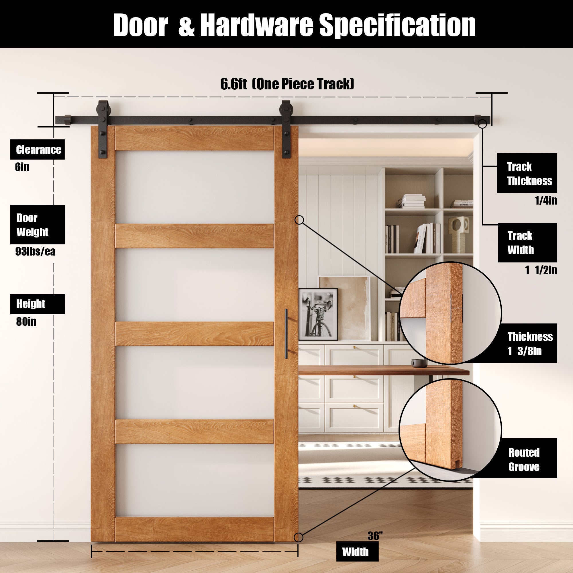 80" Height Early American 4-Lite Frosted Glass Unassembled & Finished Pine Wood Barn Door with Non-Bypass Installation Hardware Kit (Interior Use Only)